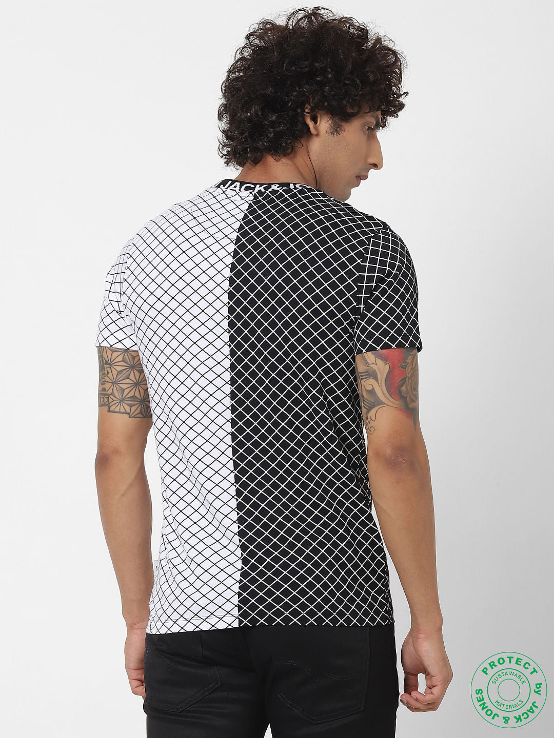 White Geometric Print Crew Neck T-shirt