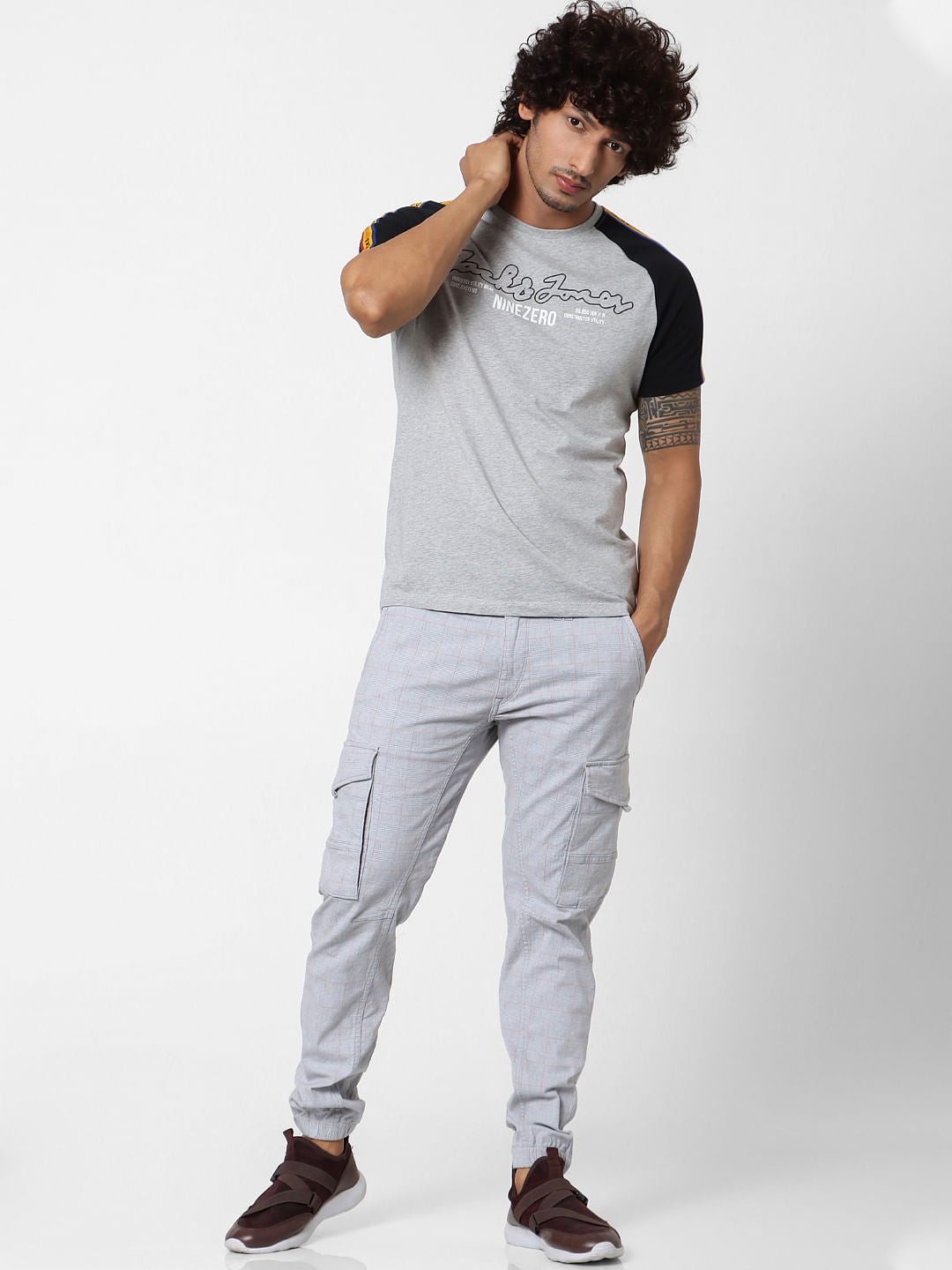 Grey Logo Print Tape Detail Crew Neck T-shirt