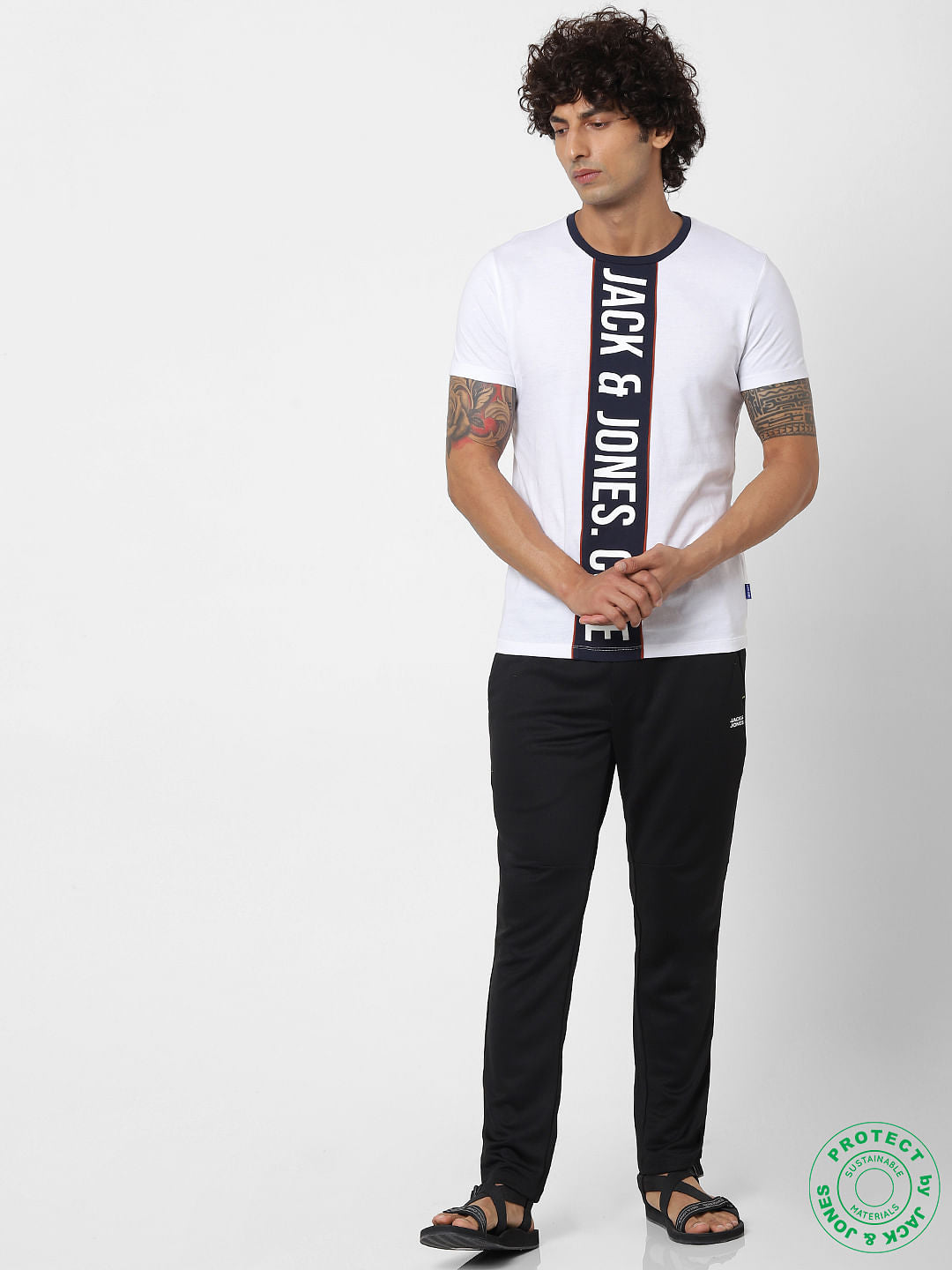 White Logo Placement Print Crew Neck T-shirt