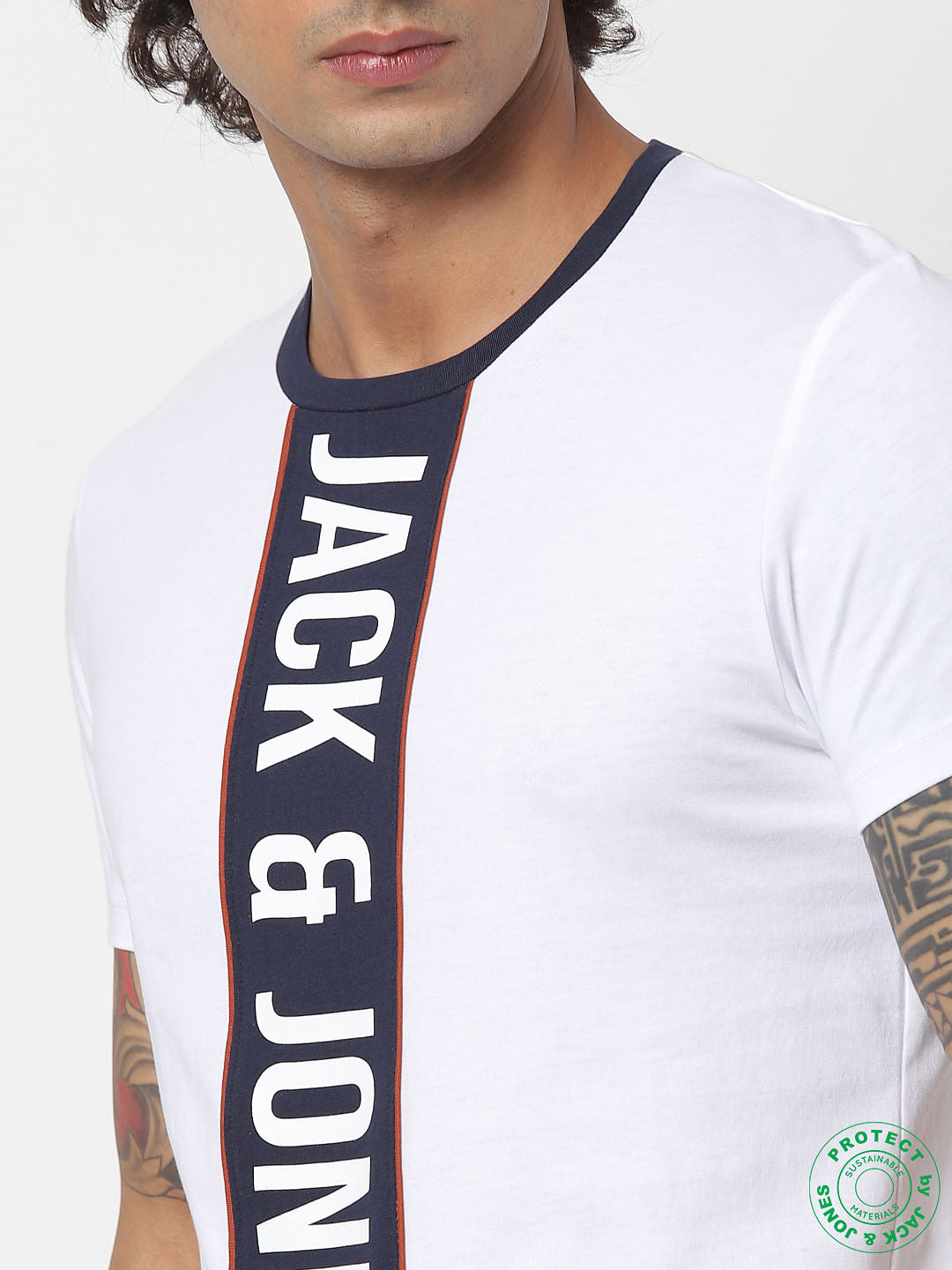 White Logo Placement Print Crew Neck T-shirt