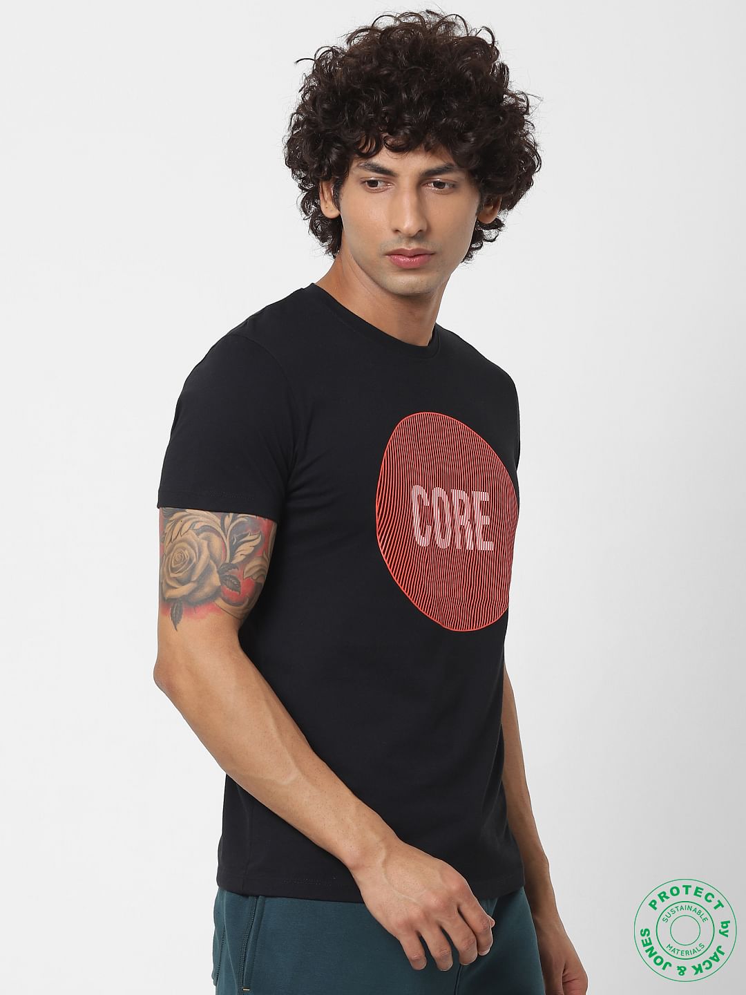 Black Graphic Print Crew Neck T-shirt