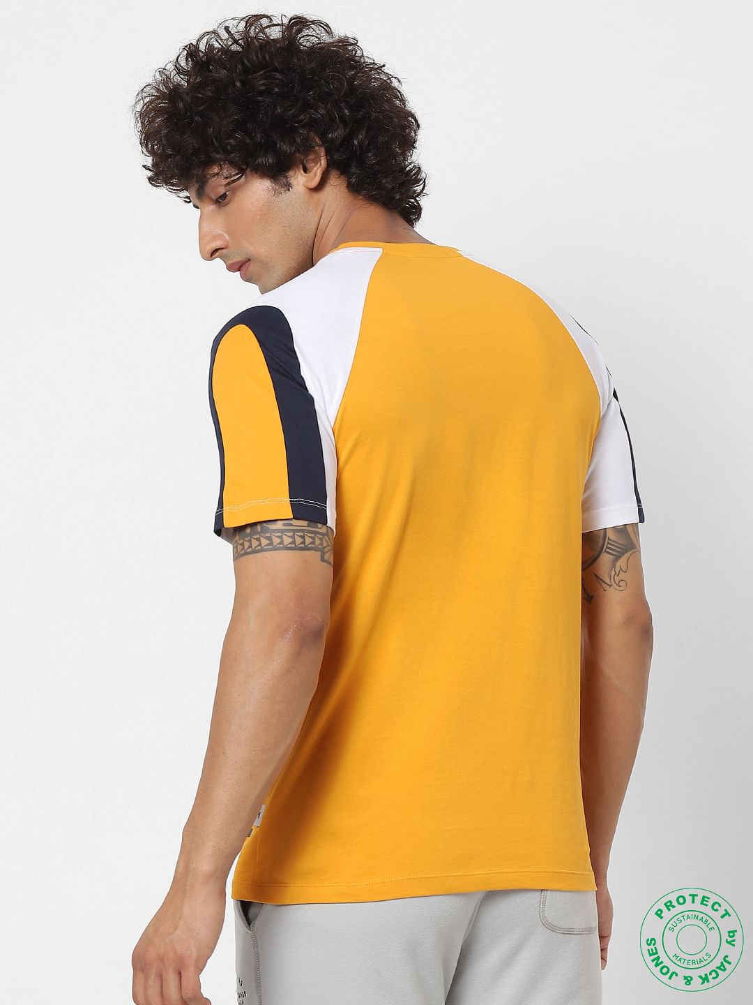Yellow Colourblocked Crew Neck T-shirt