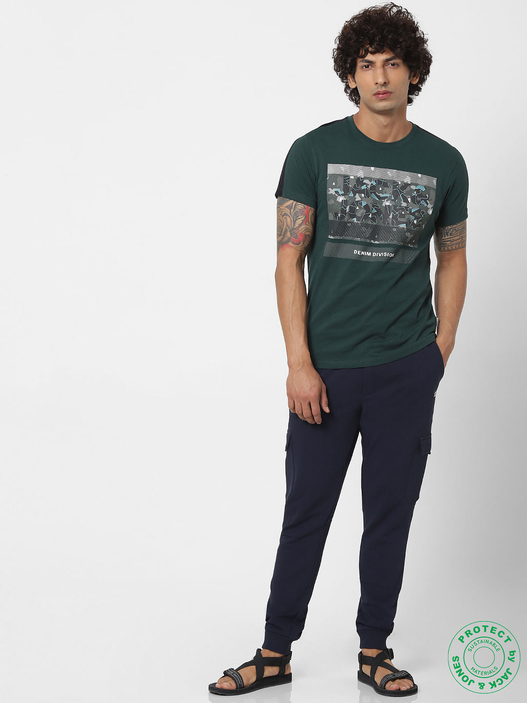 Dark Green Graphic Print Crew Neck T-shirt