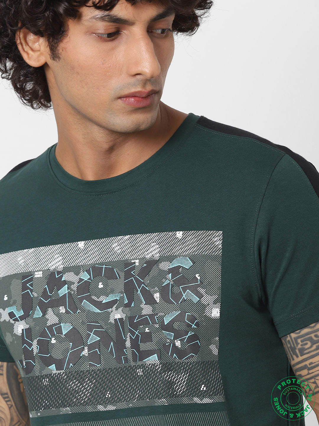 Dark Green Graphic Print Crew Neck T-shirt