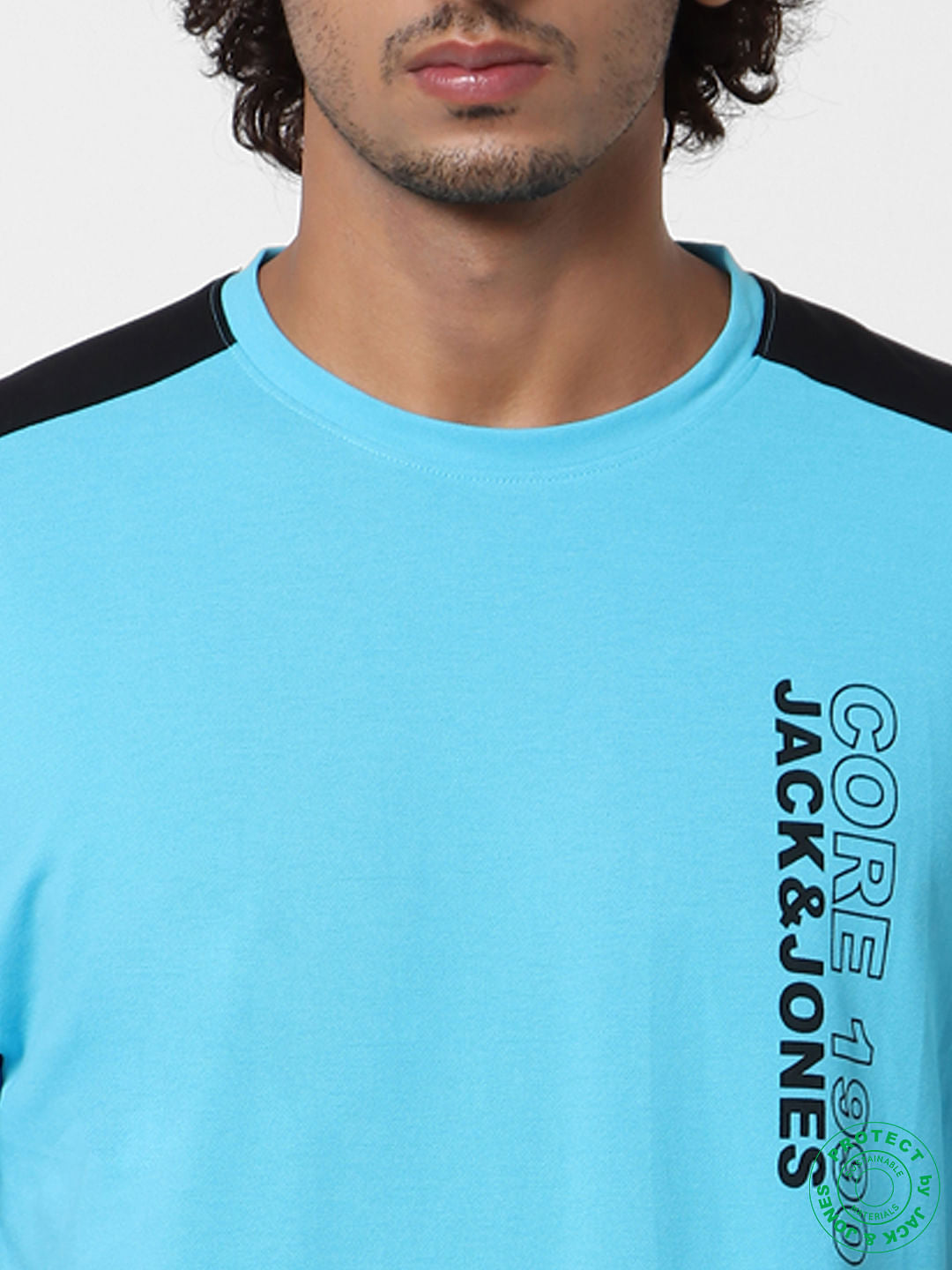 Blue Colourblocked Crew Neck T-shirt