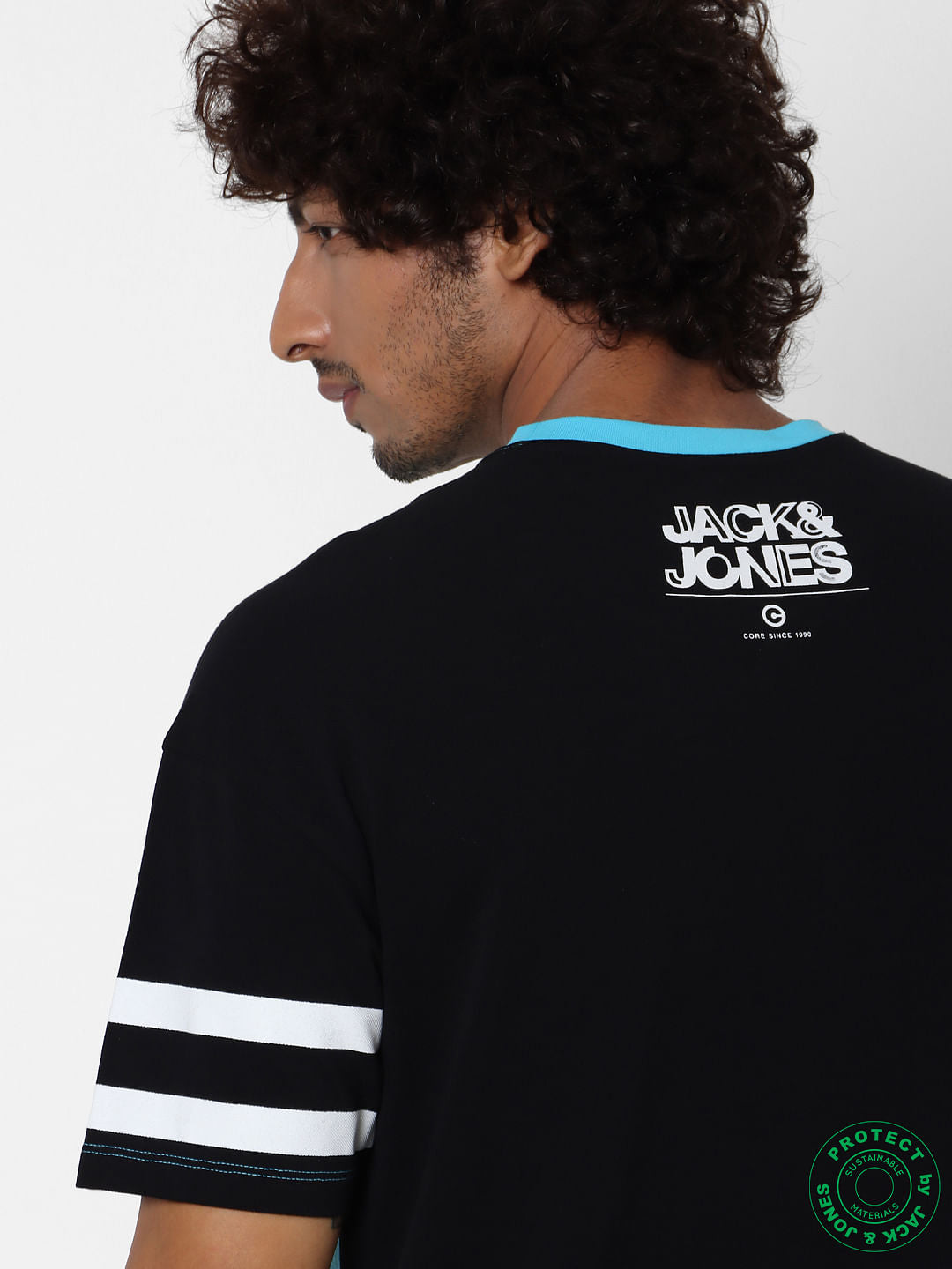 Blue Colourblocked Crew Neck T-shirt