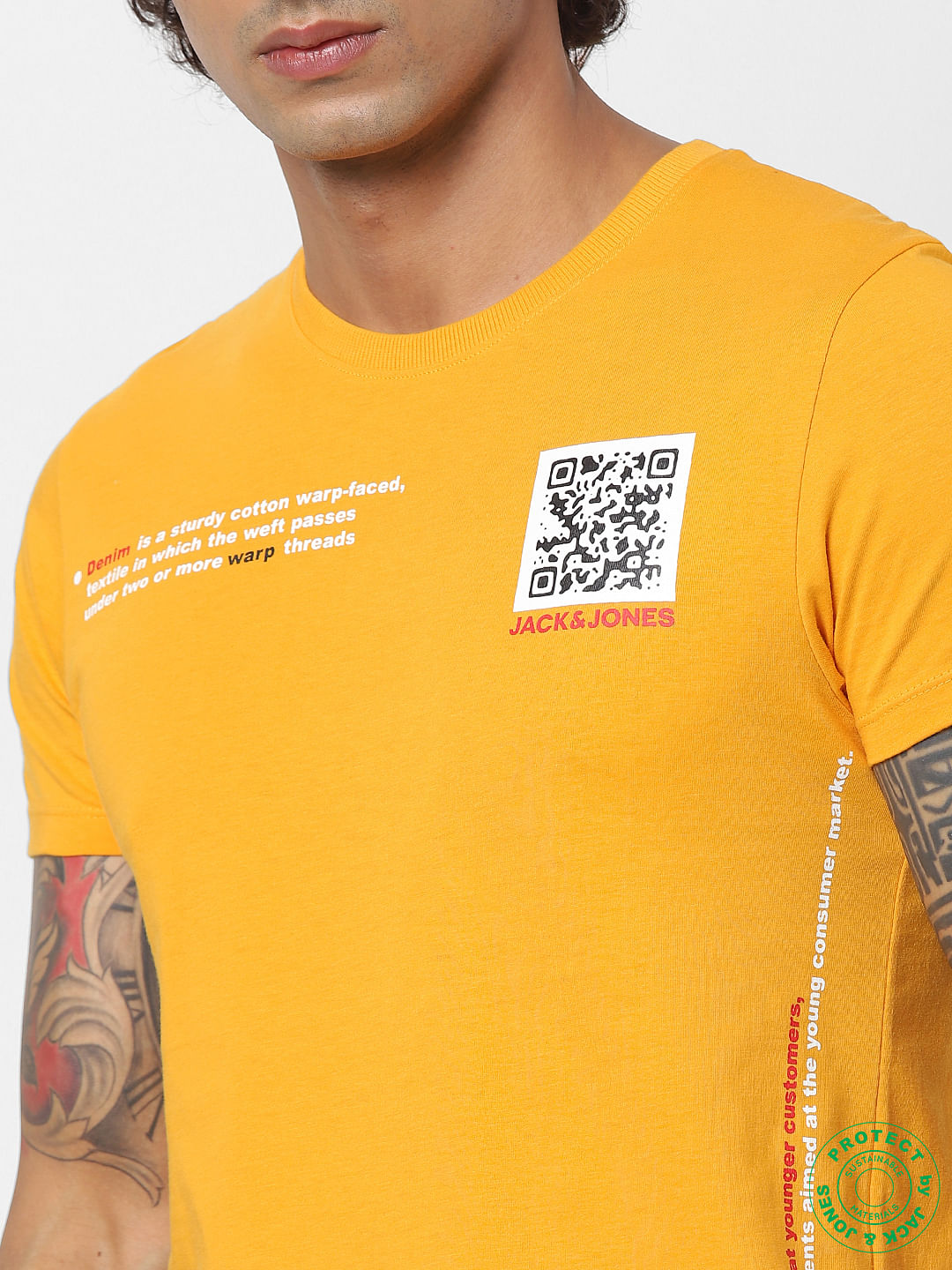 Yellow Text Print Crew Neck T-shirt