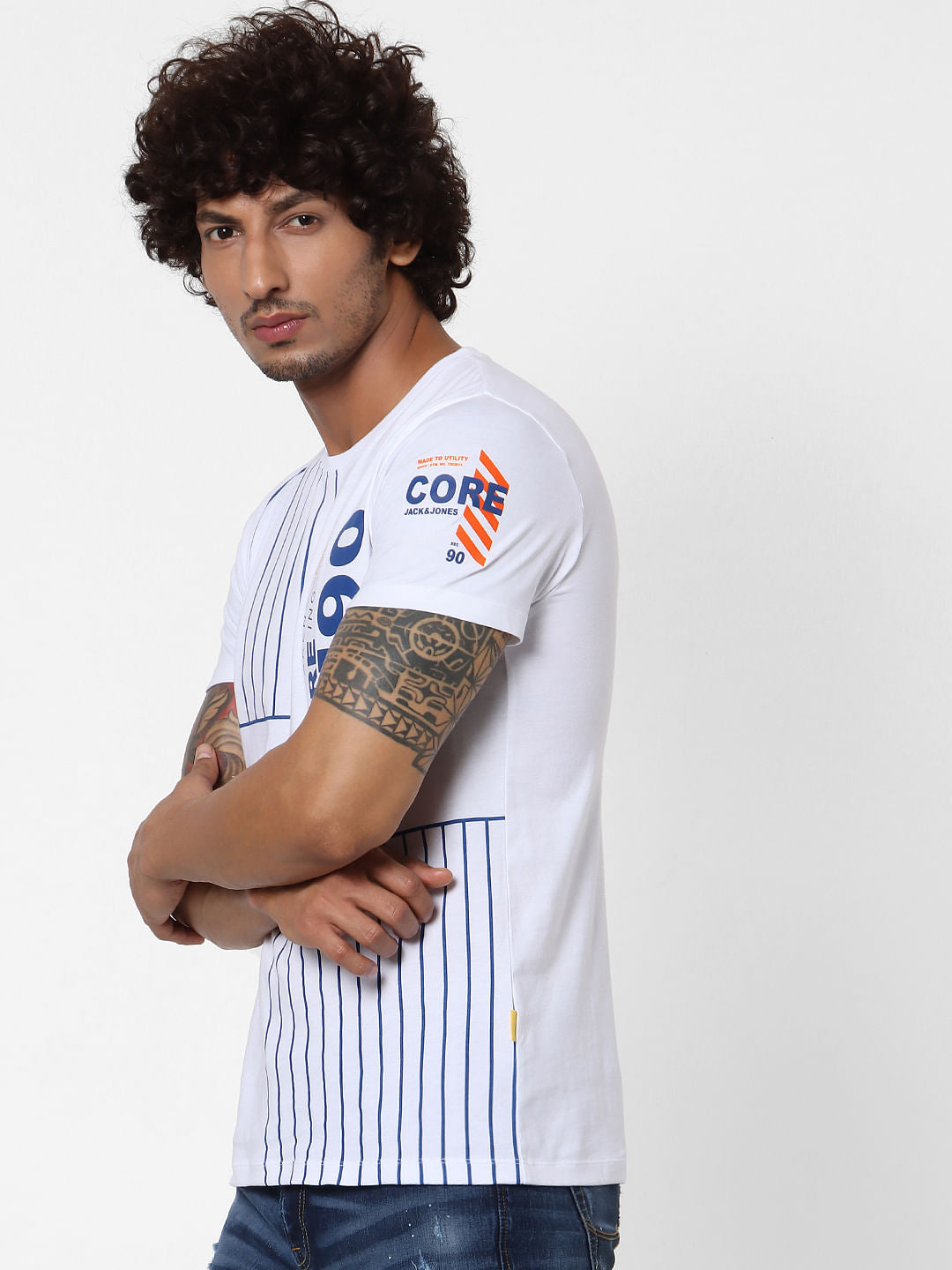 White Placement Print Crew Neck T-shirt