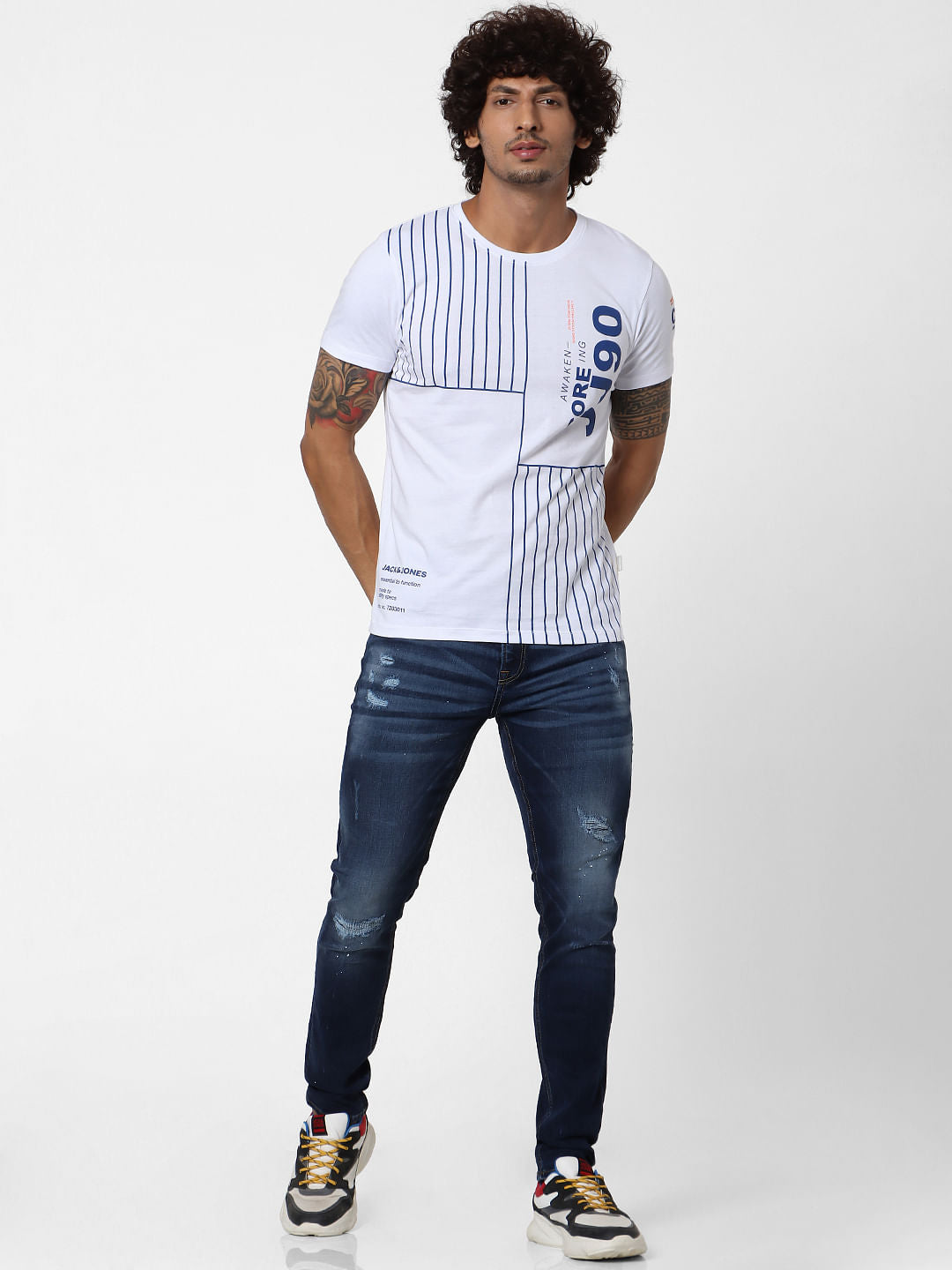 White Placement Print Crew Neck T-shirt