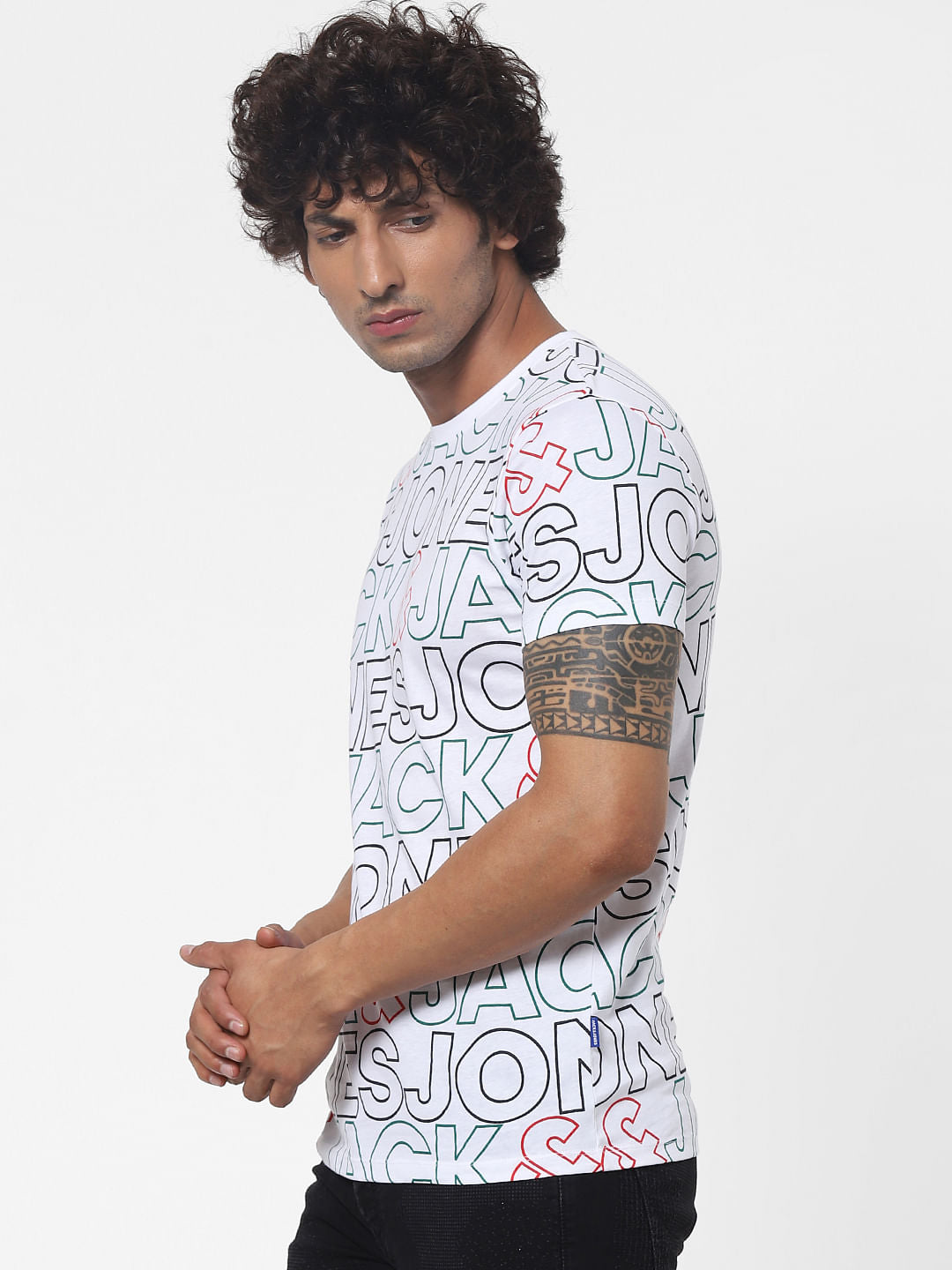 White All Over Logo Print Crew Neck T-shirt