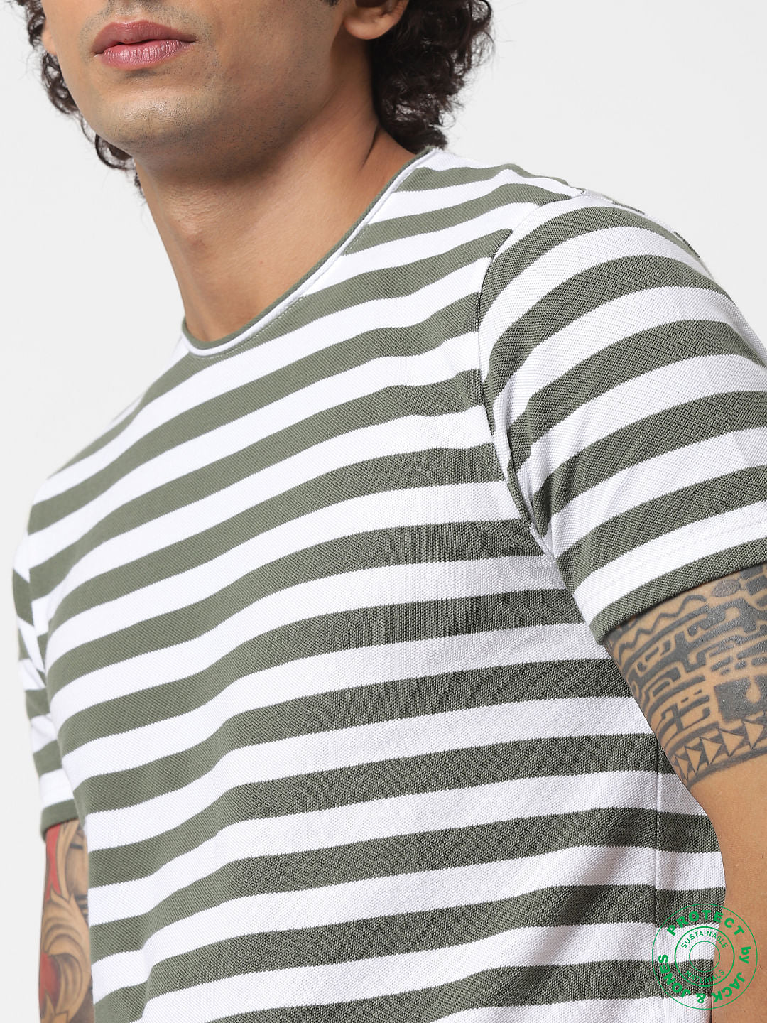 Green Striped Crew Neck T-shirt