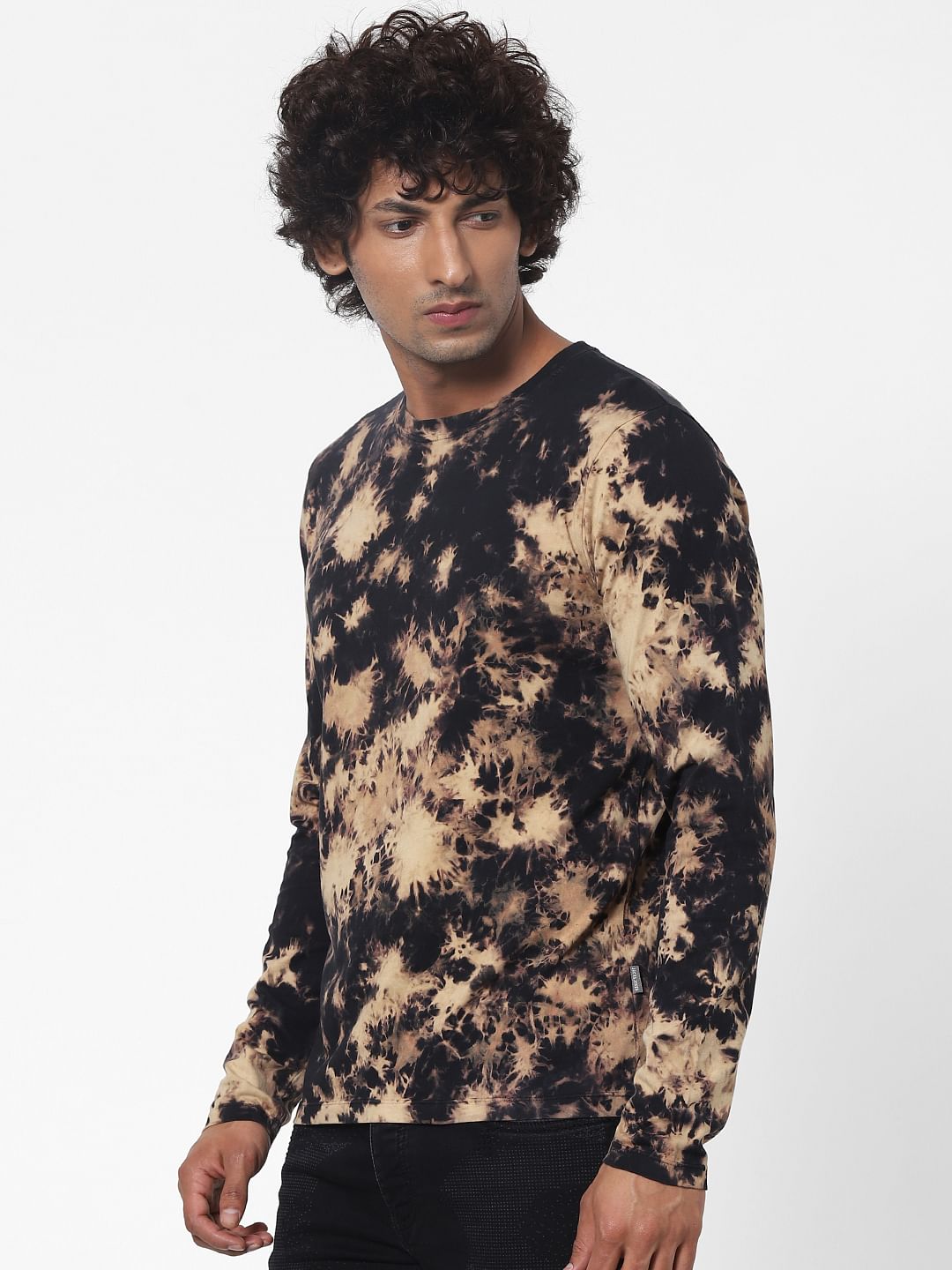 Black Tie Dye Full Sleeves Crew Neck T-shirt