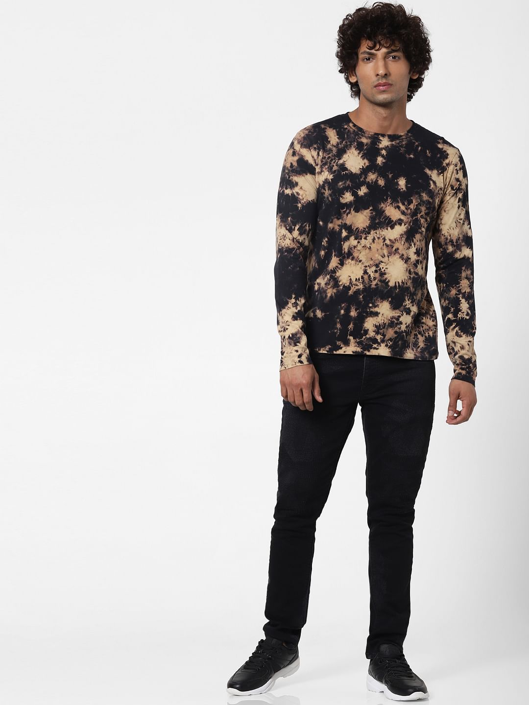 Black Tie Dye Full Sleeves Crew Neck T-shirt