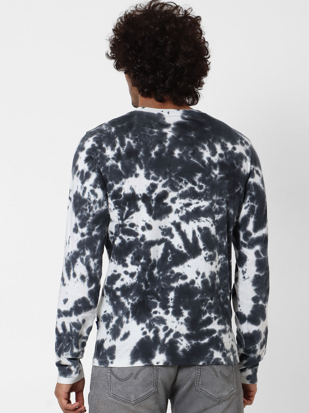 Black Full Sleeves Tie Dye Crew Neck T-shirt