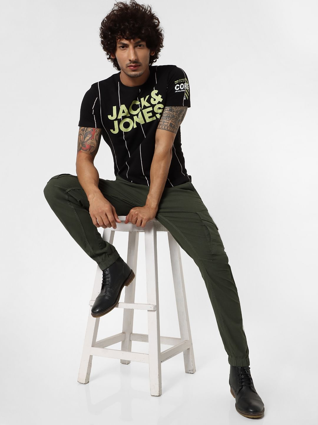 Black Striped Logo Print T-shirt