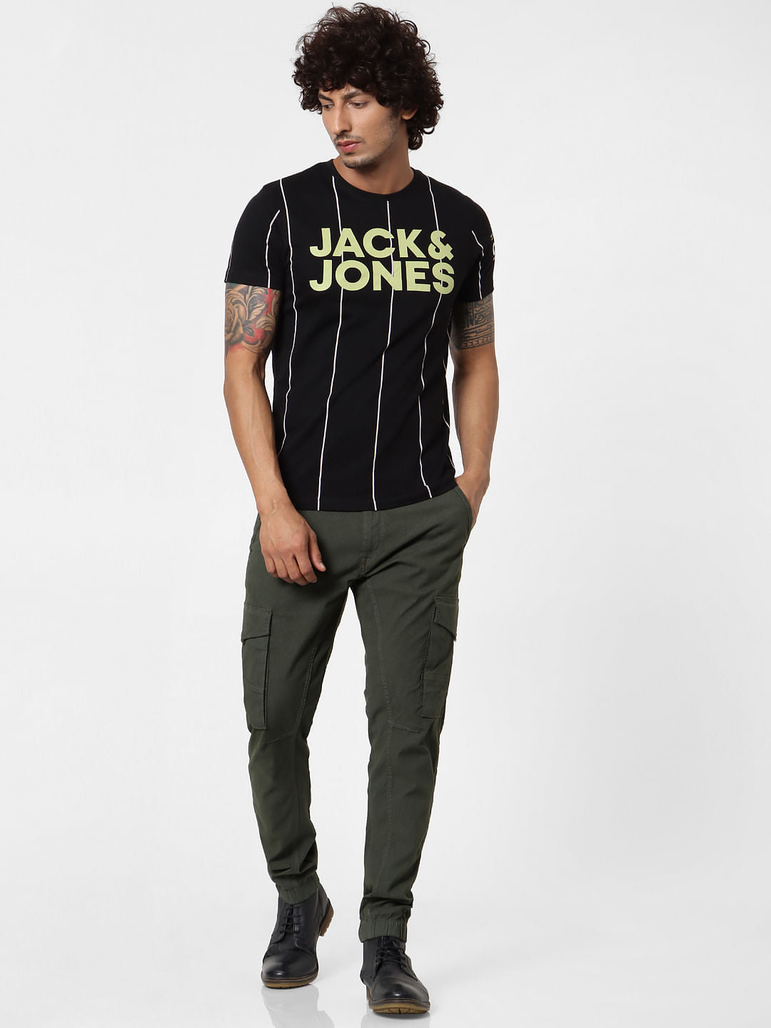 Black Striped Logo Print T-shirt