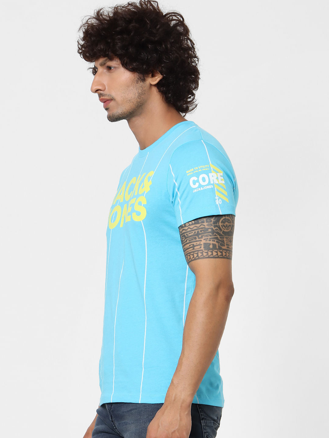 Blue Striped Logo Print T-shirt