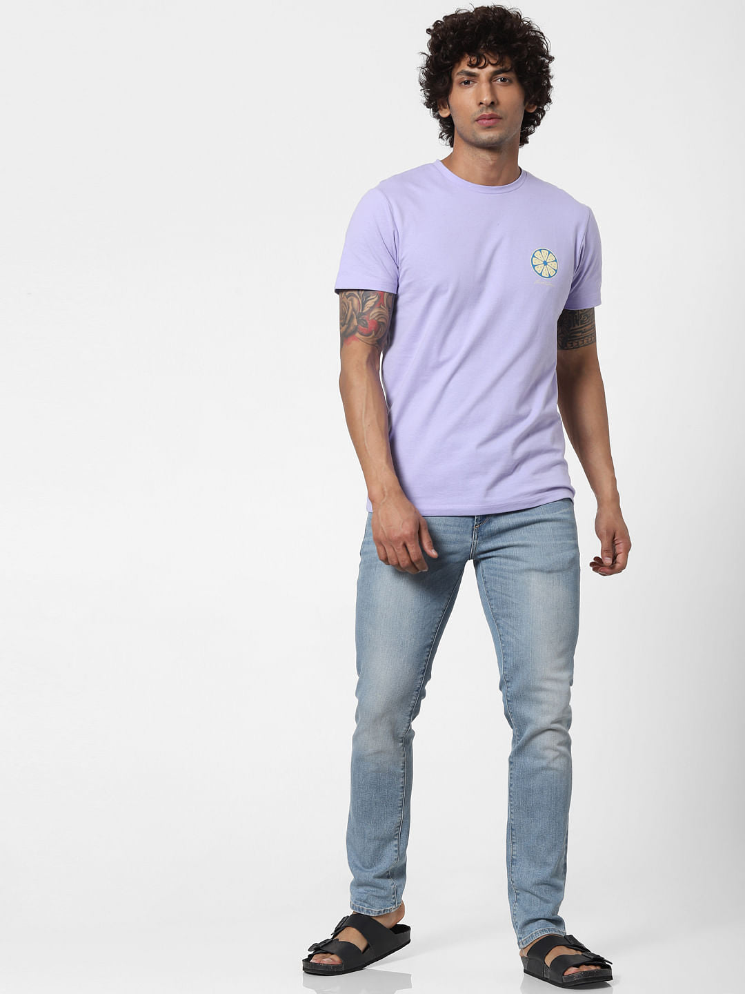 Purple Graphic Print Crew Neck T-shirt