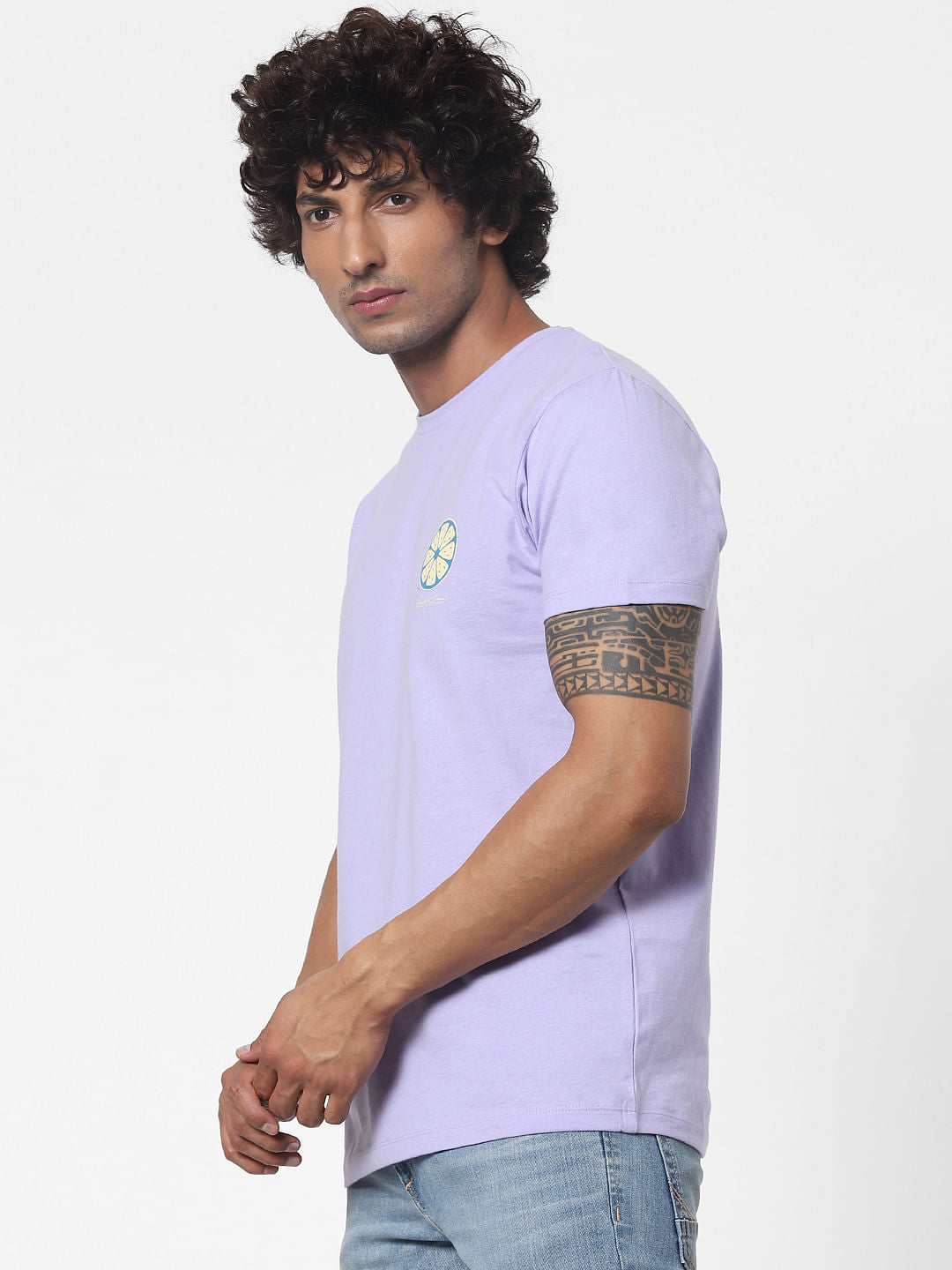 Purple Graphic Print Crew Neck T-shirt