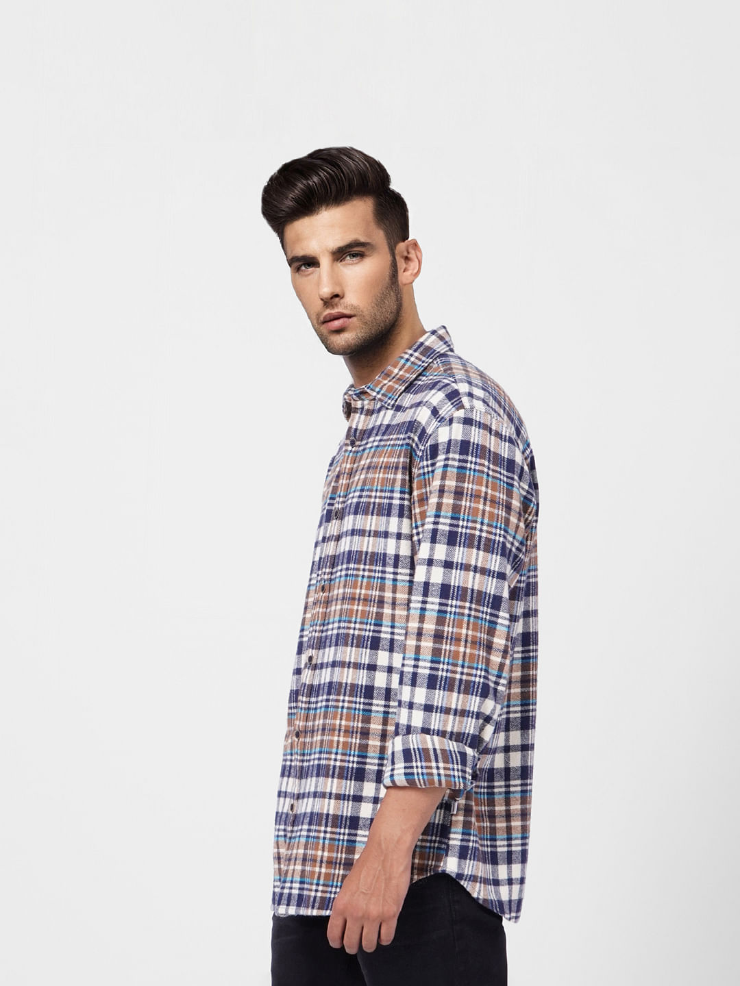 Beige Check Print Full Sleeves Shirt