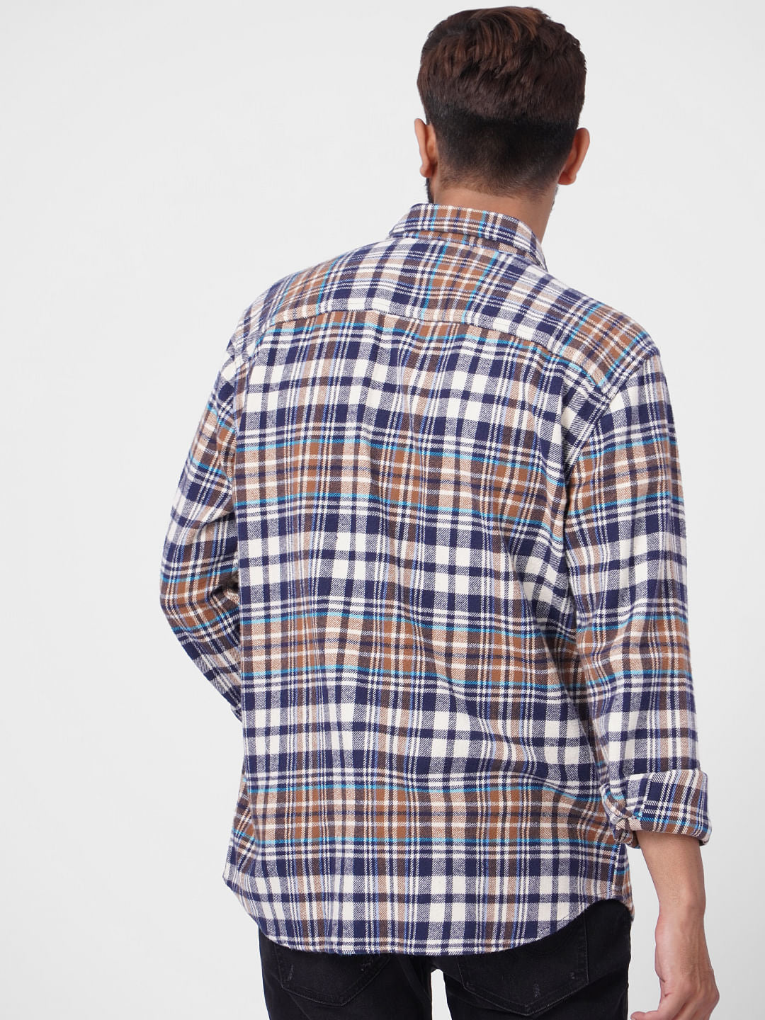 Beige Check Print Full Sleeves Shirt