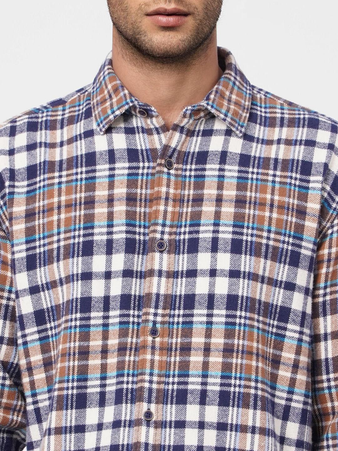 Beige Check Print Full Sleeves Shirt