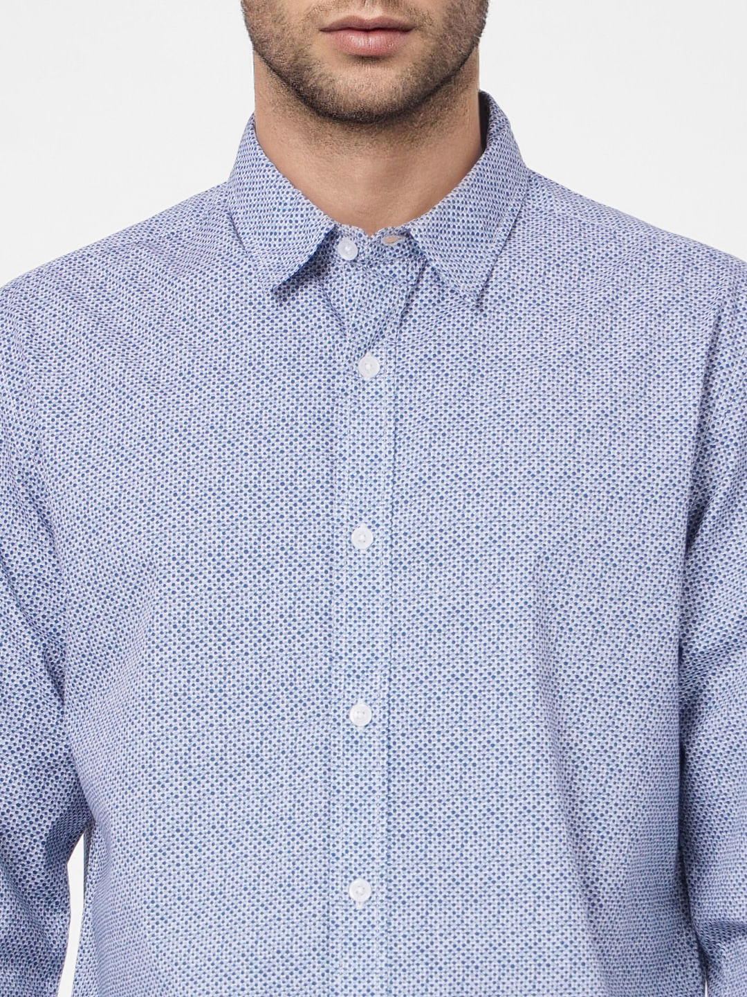 Blue Printed Full Sleeves Shirt