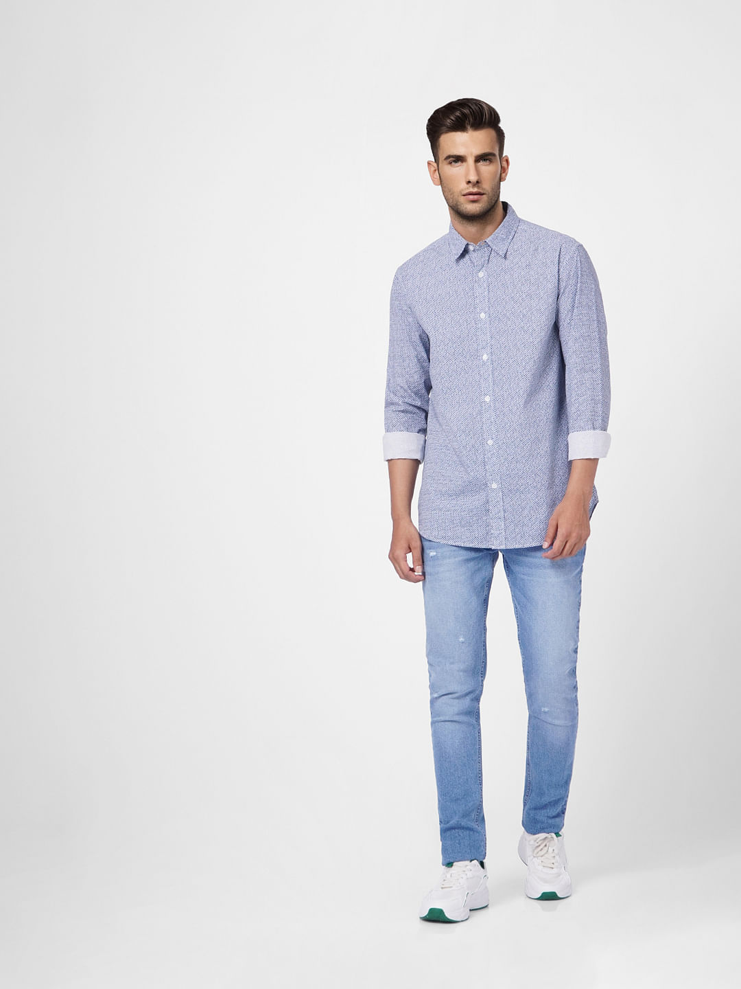 Blue Printed Full Sleeves Shirt