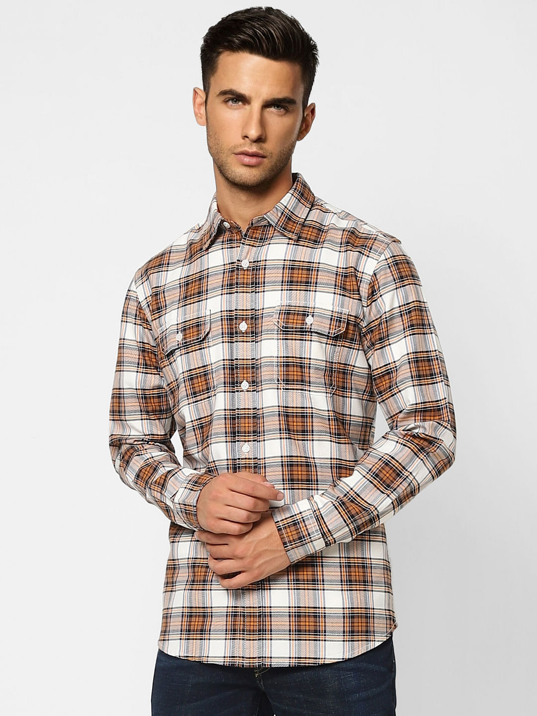 Brown Check Print Full Sleeves Shirt