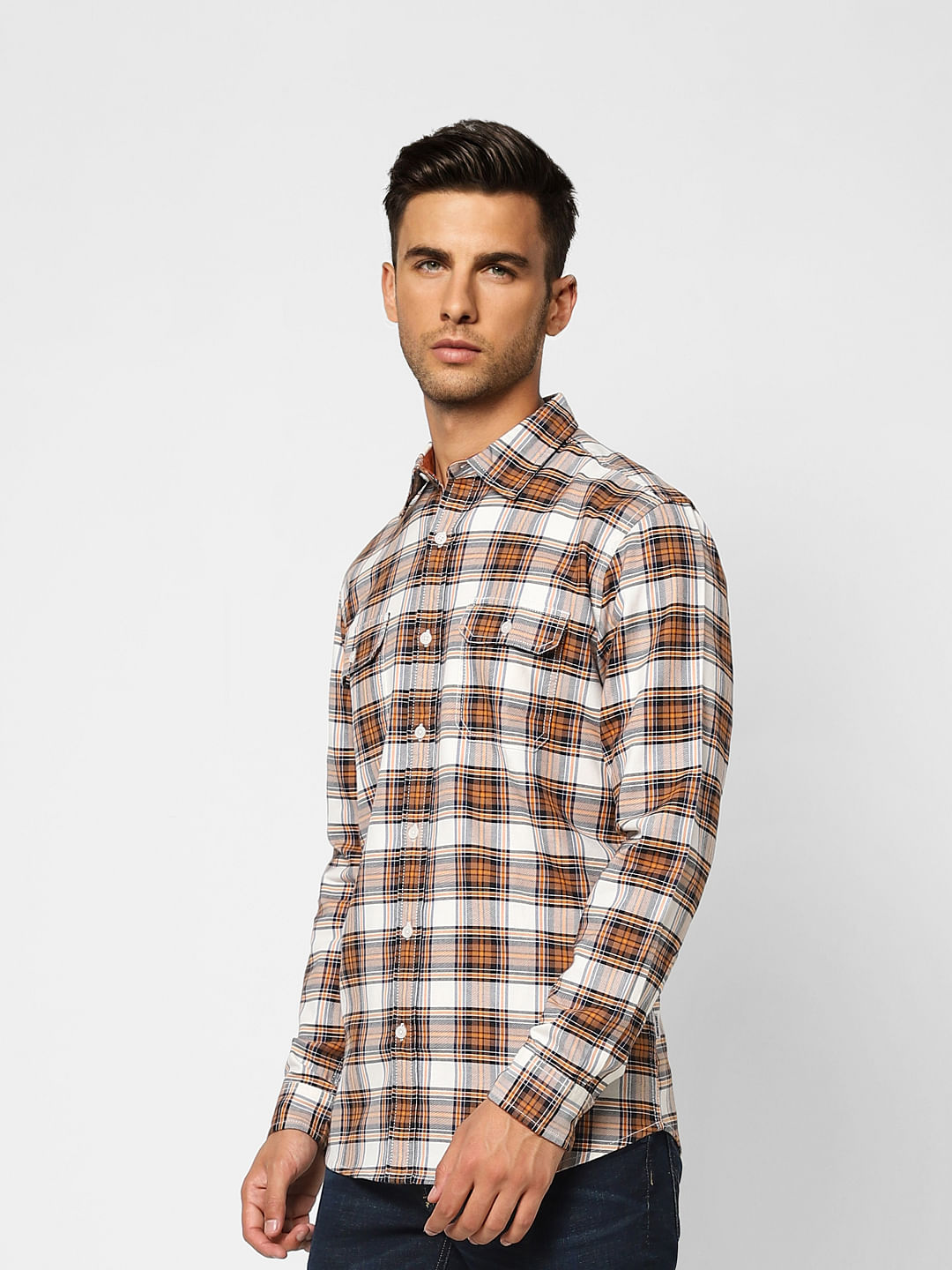 Brown Check Print Full Sleeves Shirt