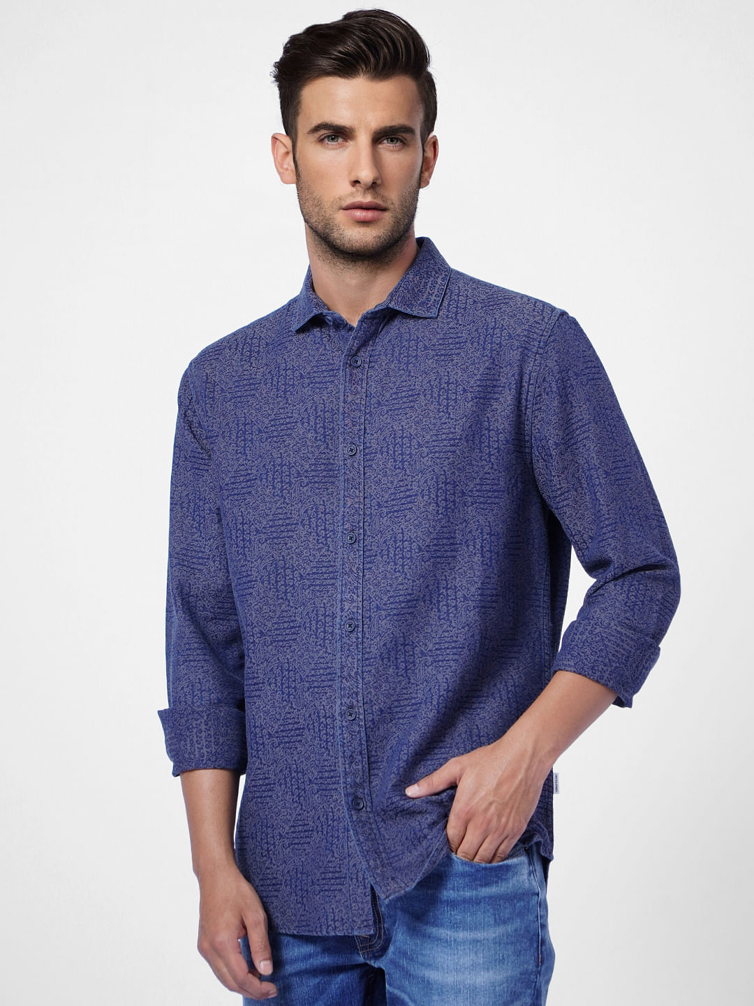 Blue Printed Full Sleeves Shirt