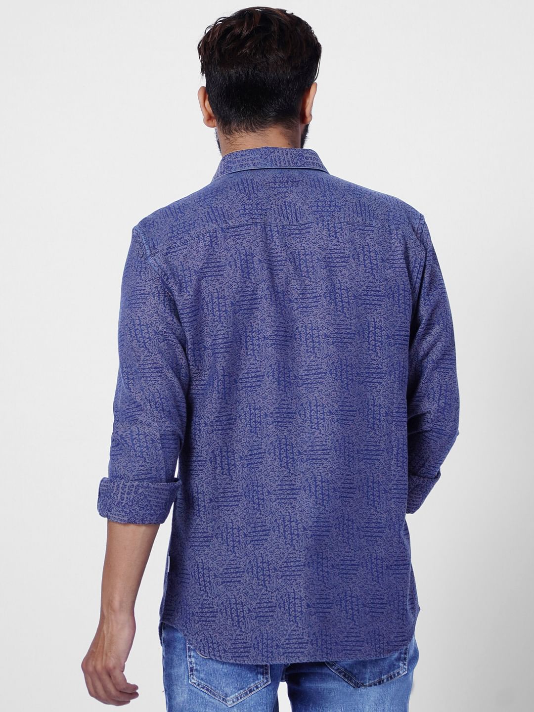 Blue Printed Full Sleeves Shirt