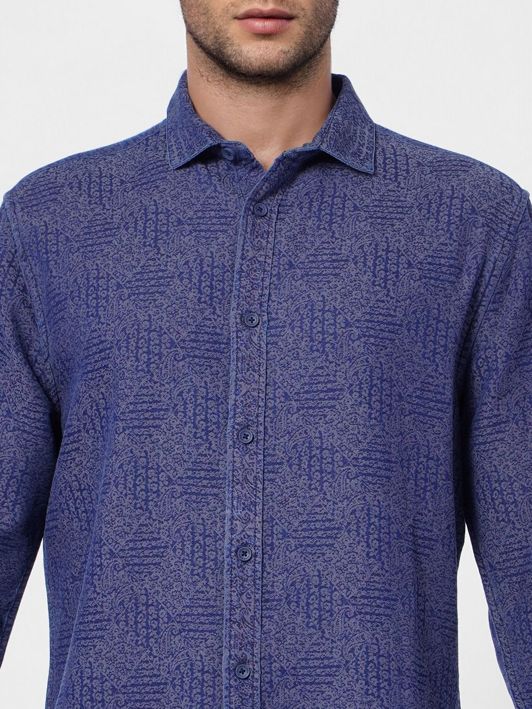 Blue Printed Full Sleeves Shirt