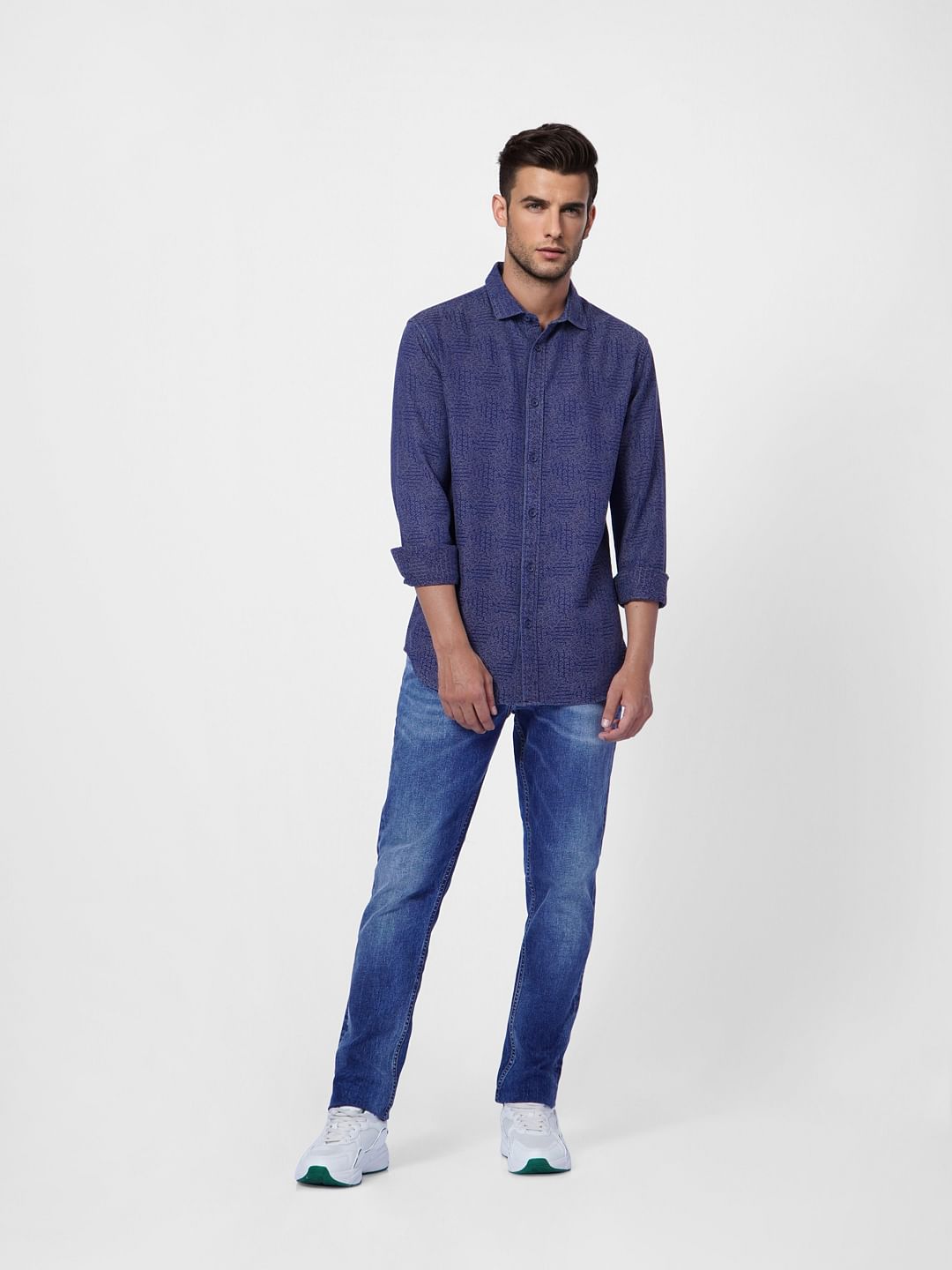 Blue Printed Full Sleeves Shirt