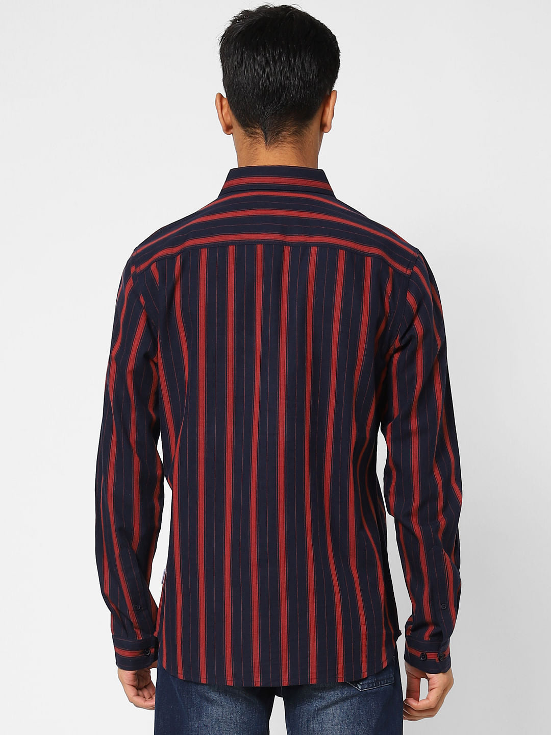Dark Blue Striped Full Sleeves Shirt