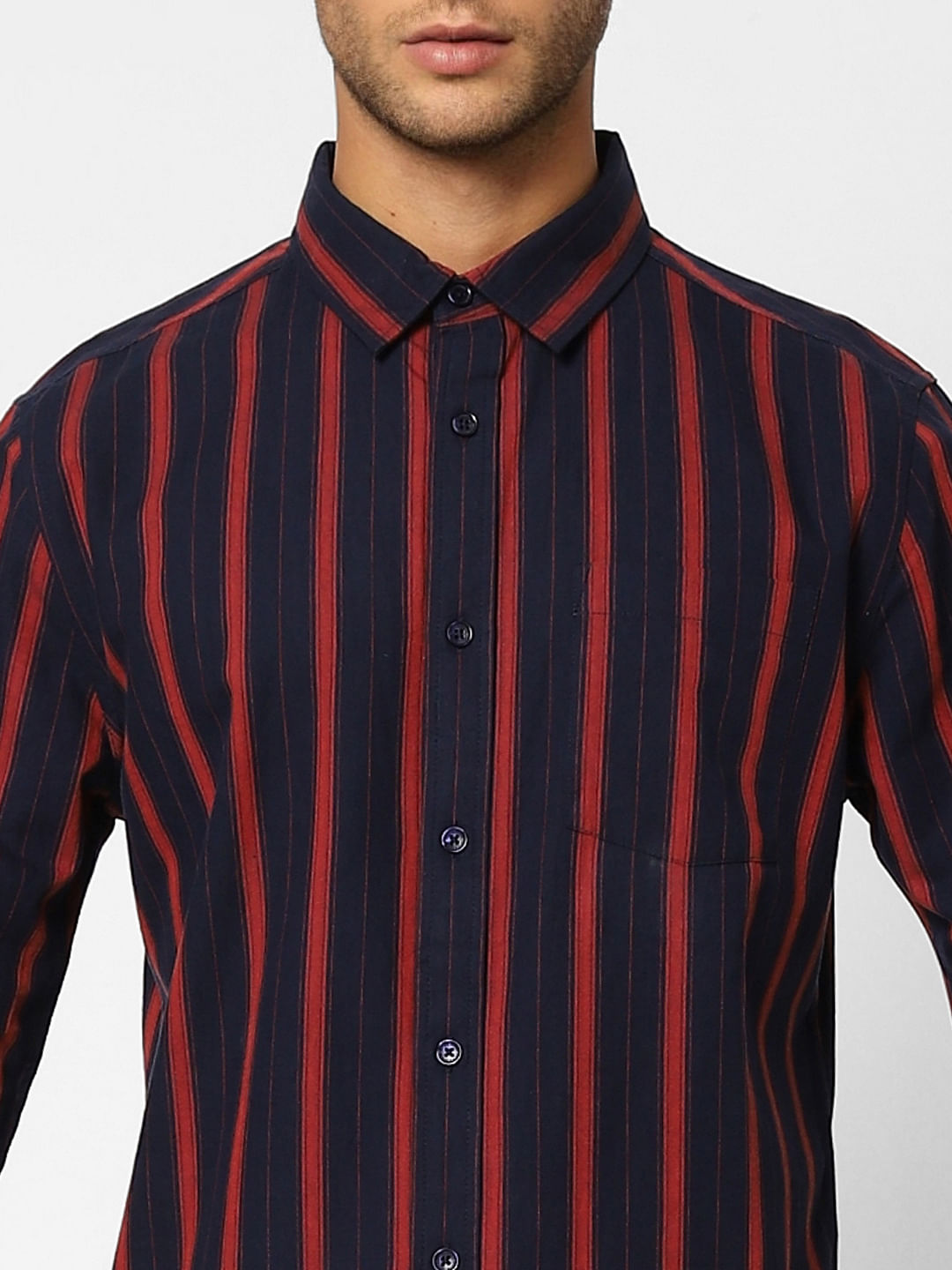 Dark Blue Striped Full Sleeves Shirt