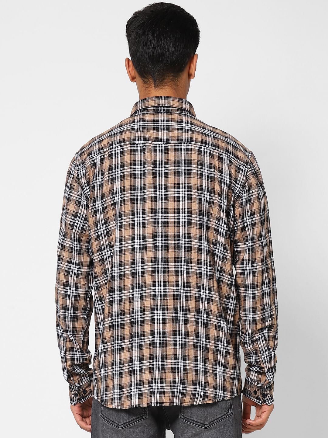 Beige Check Full Sleeves Shirt