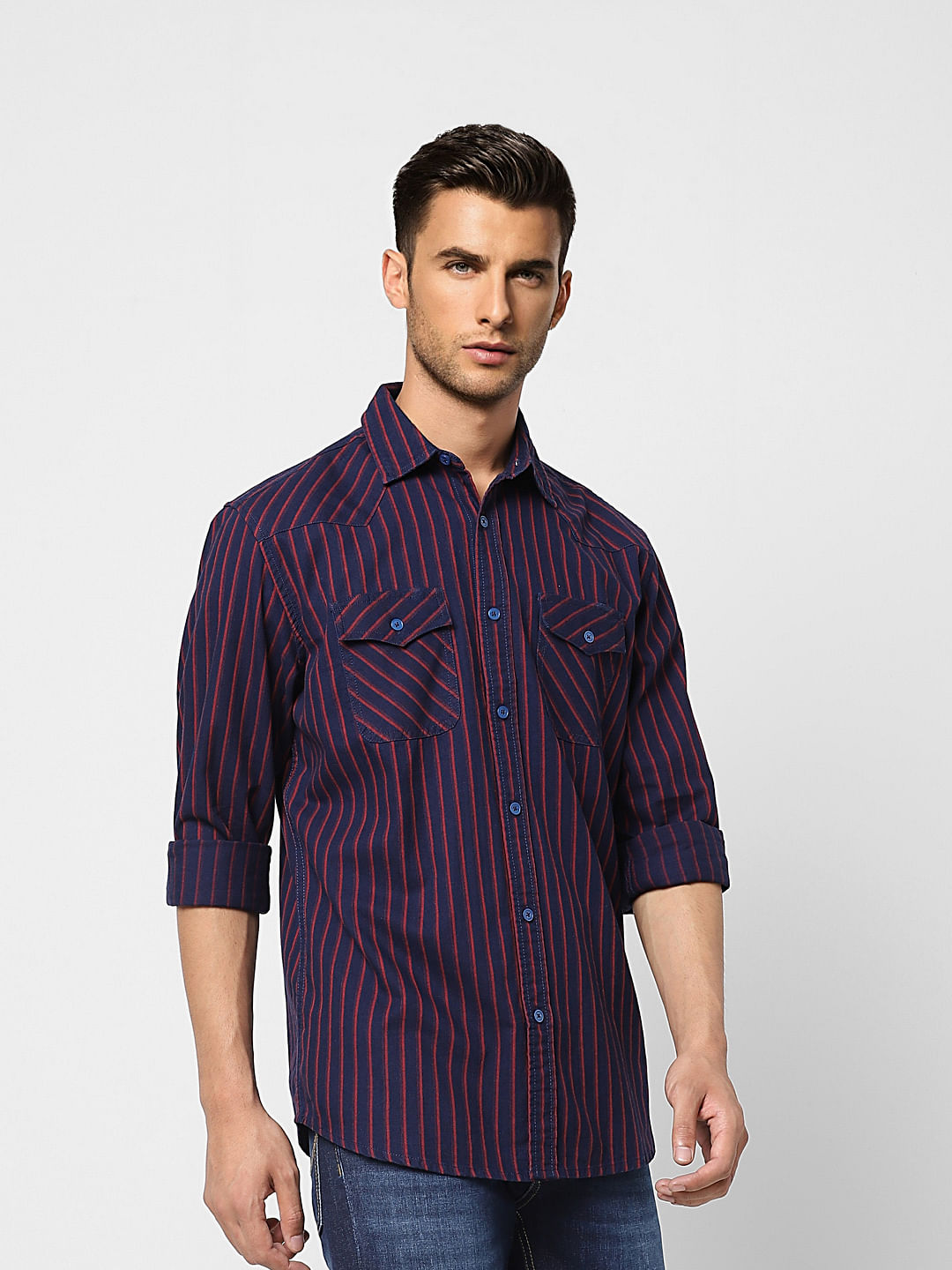 Blue Striped Full Sleeves Shirt