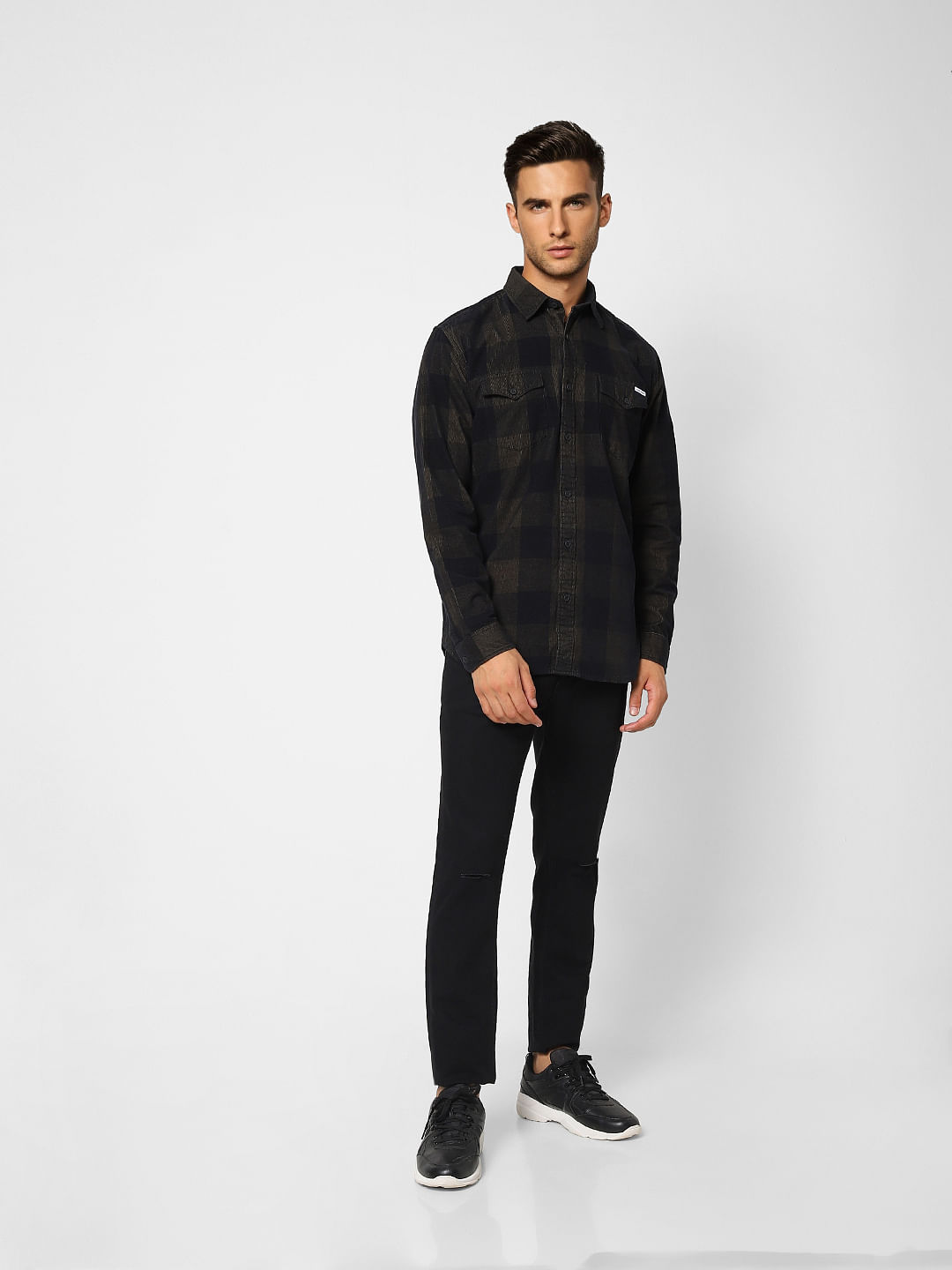 Dark Green Check Full Sleeves Shirt