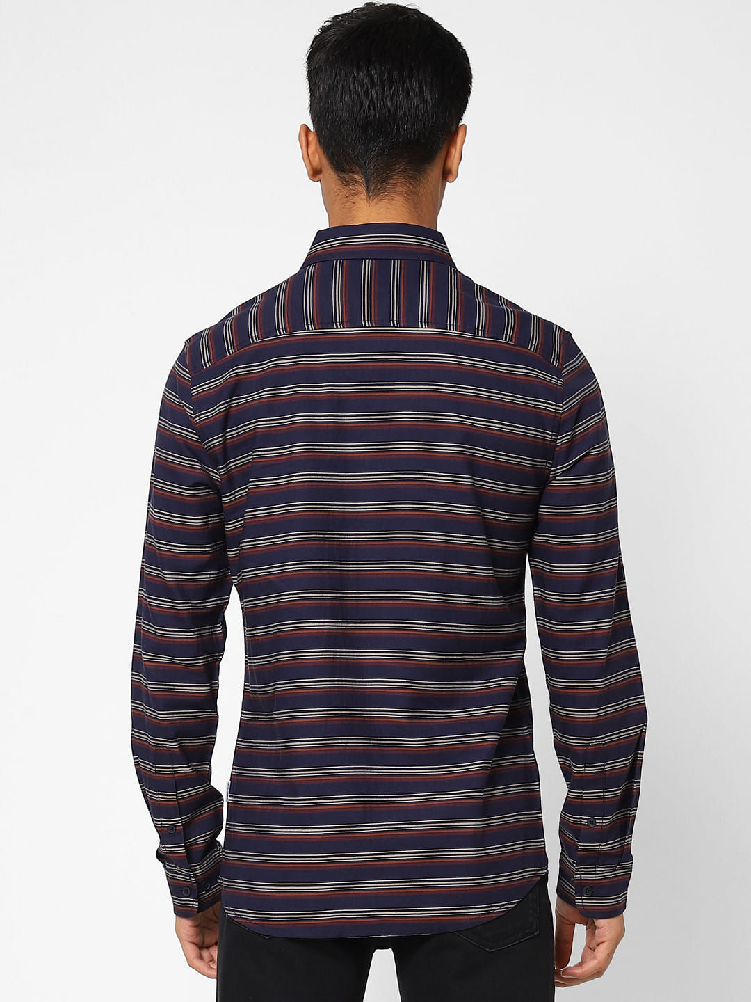 Navy Blue Striped Full Sleeves Shirt