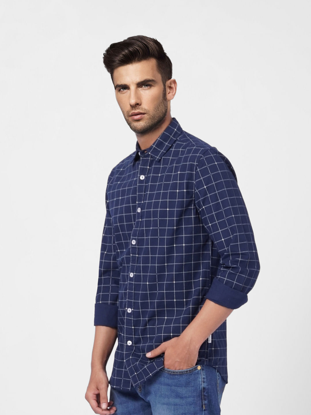 Blue Check Print Full Sleeves Shirt
