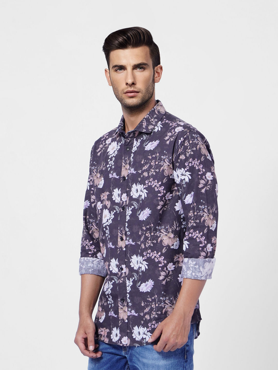 Purple Floral Full Sleeves Shirt