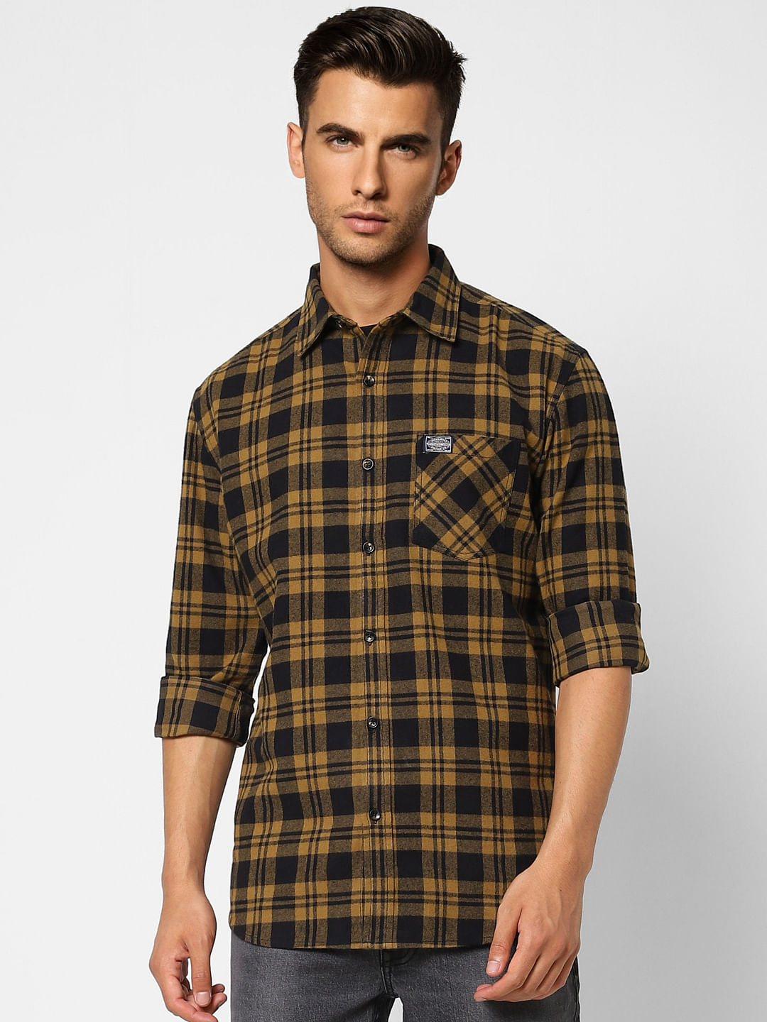 Yellow Check Full Sleeves Shirt