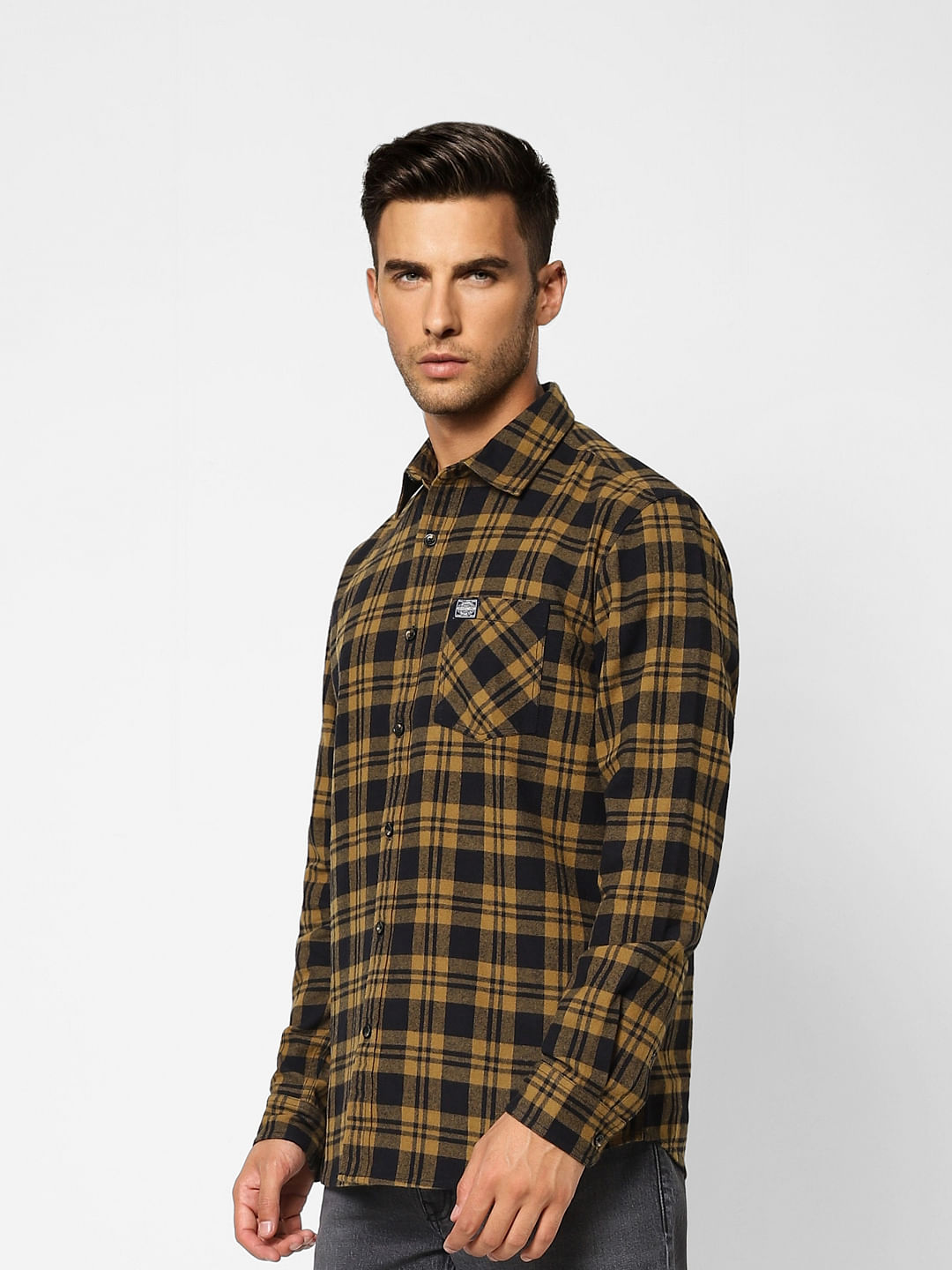 Yellow Check Full Sleeves Shirt