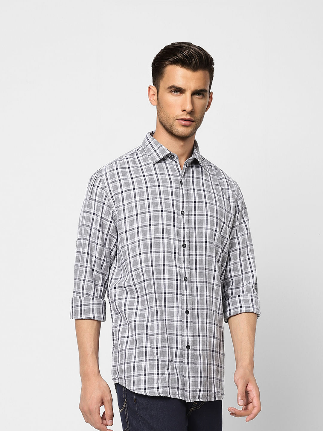 White Check Full Sleeves Shirt