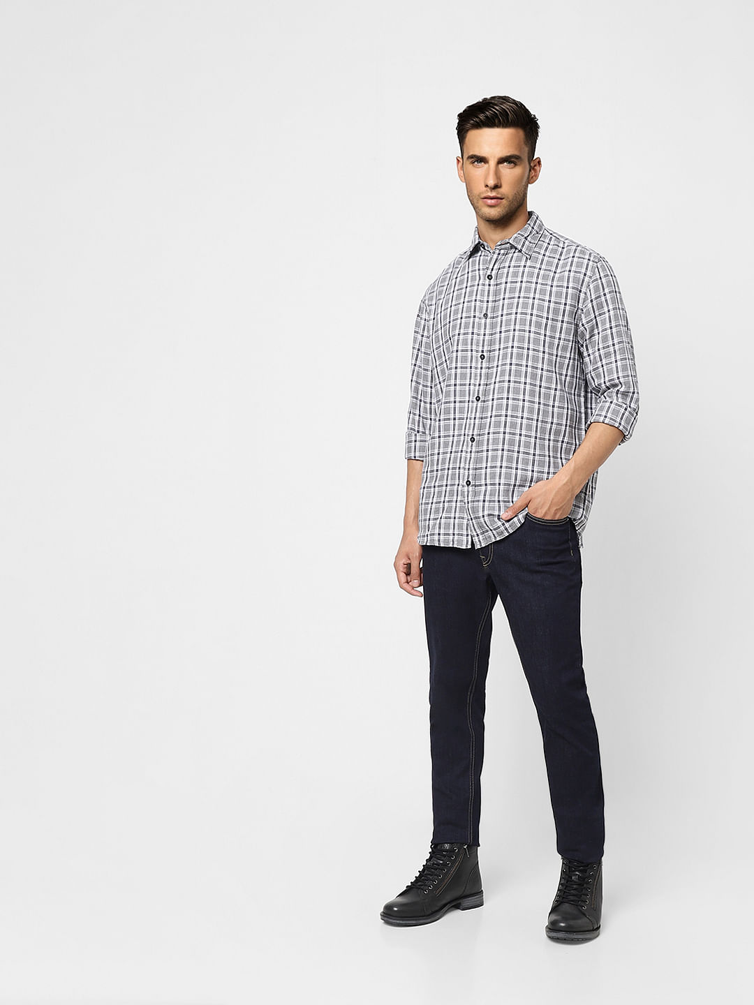 White Check Full Sleeves Shirt