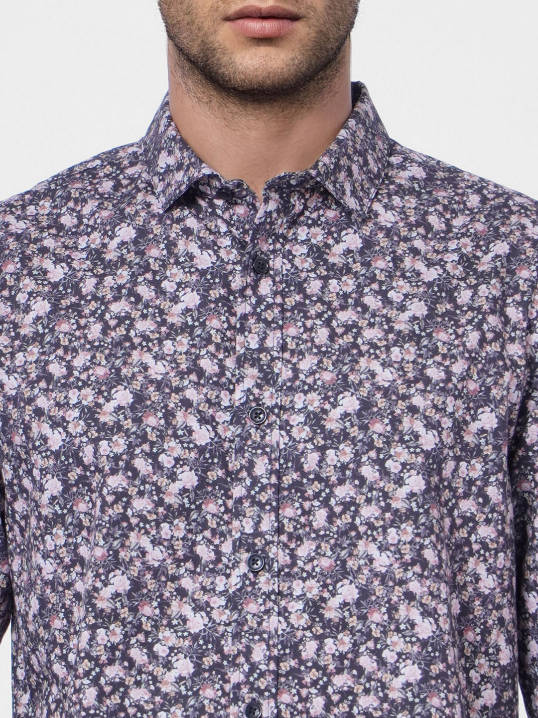 Grey Floral Full Sleeves Shirt