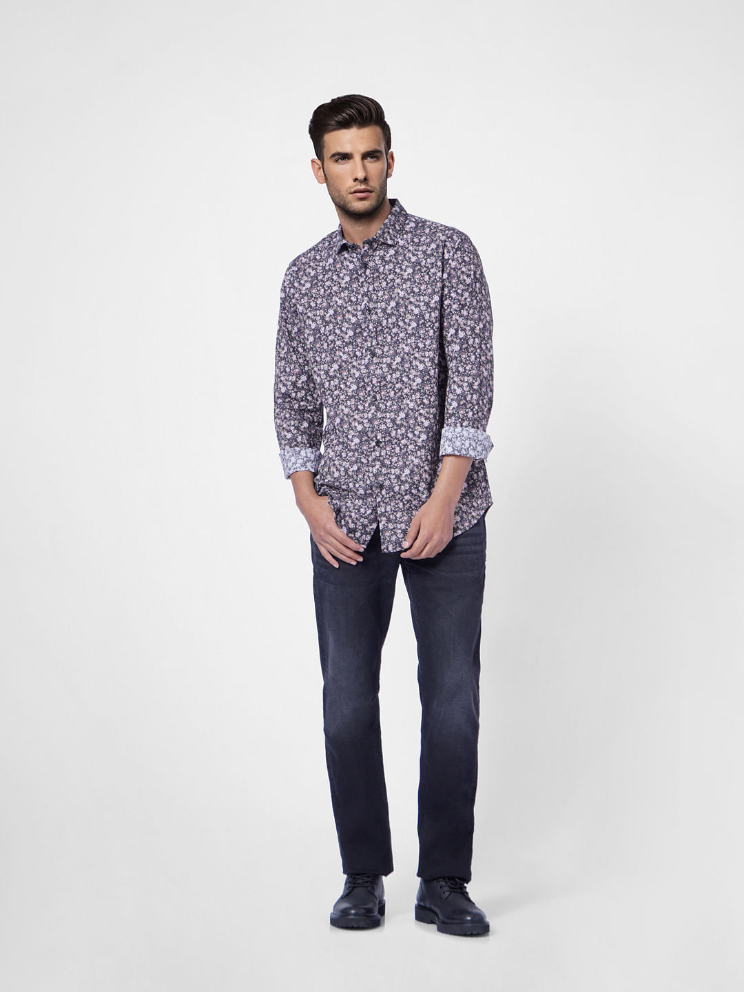 Grey Floral Full Sleeves Shirt