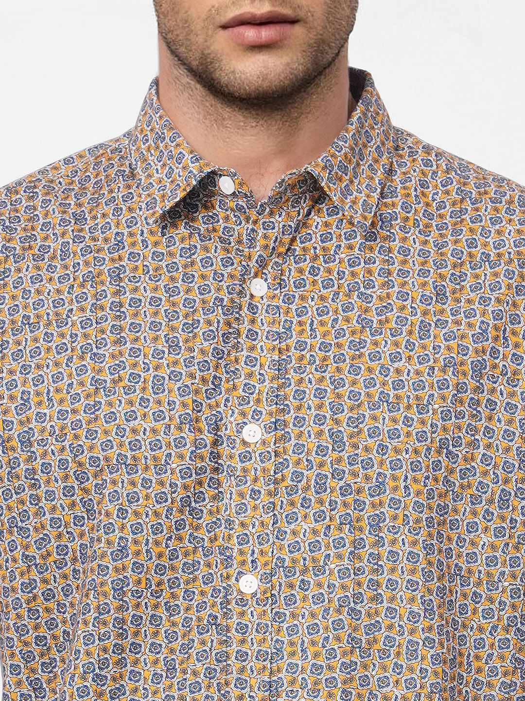 Yellow Abstract Print Full Sleeves Shirt