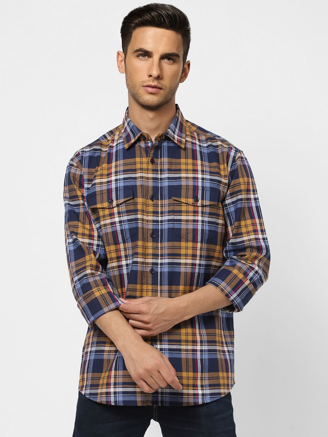 Navy Blue Check Full Sleeves Shirt